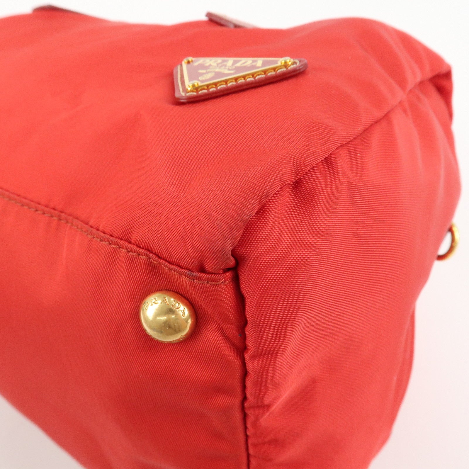 PRADA Triangle Logo Nylon Leather 2Way Shoulder Bag Hand Bag Red Used