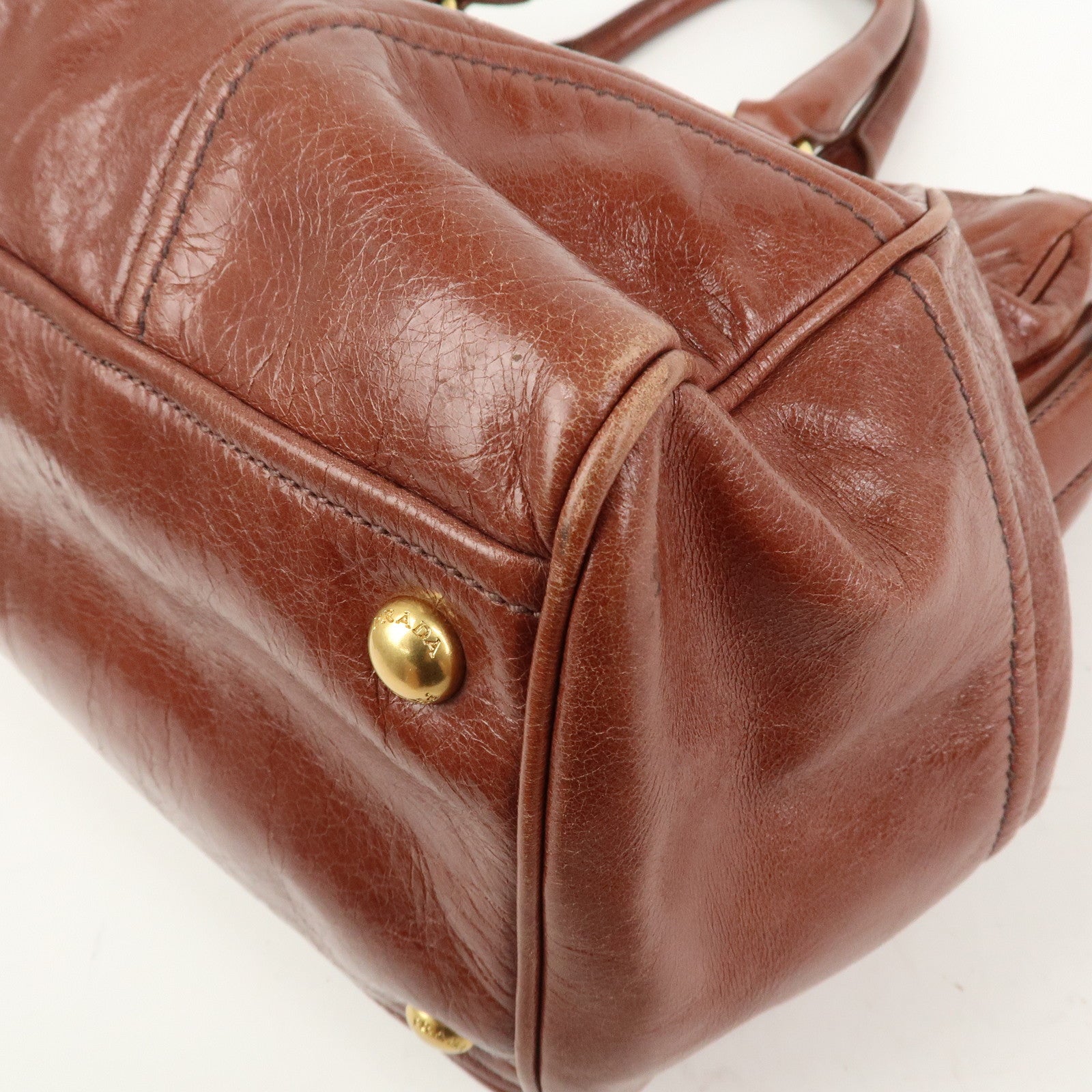 PRADA Logo Leather 2Way Hand Bag Shoulder Bag Brown BN2324