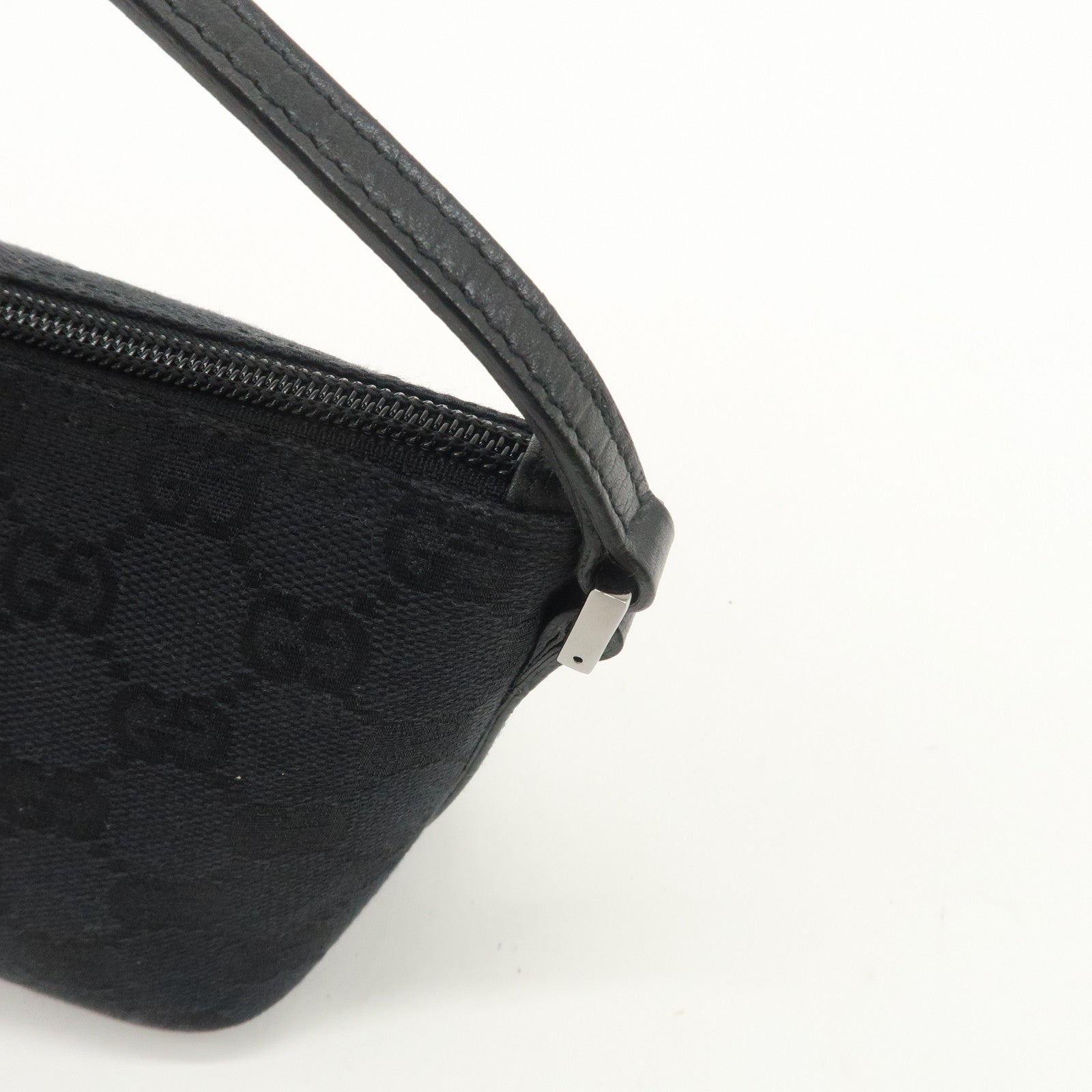 GUCCI Boat Bag GG Canvas Leather Hand Bag Black 07198 Used