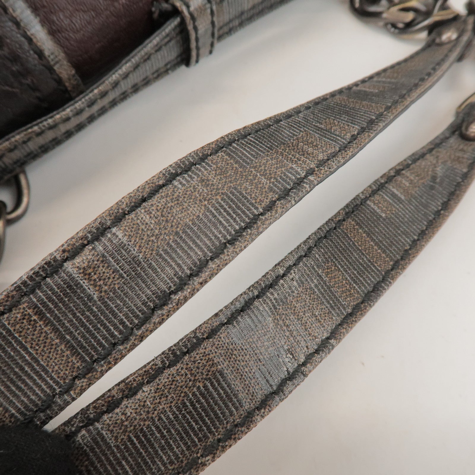 FENDI Zucca Leather PVC Coated Canvas B Bag Boston Bag Brown 8BN166