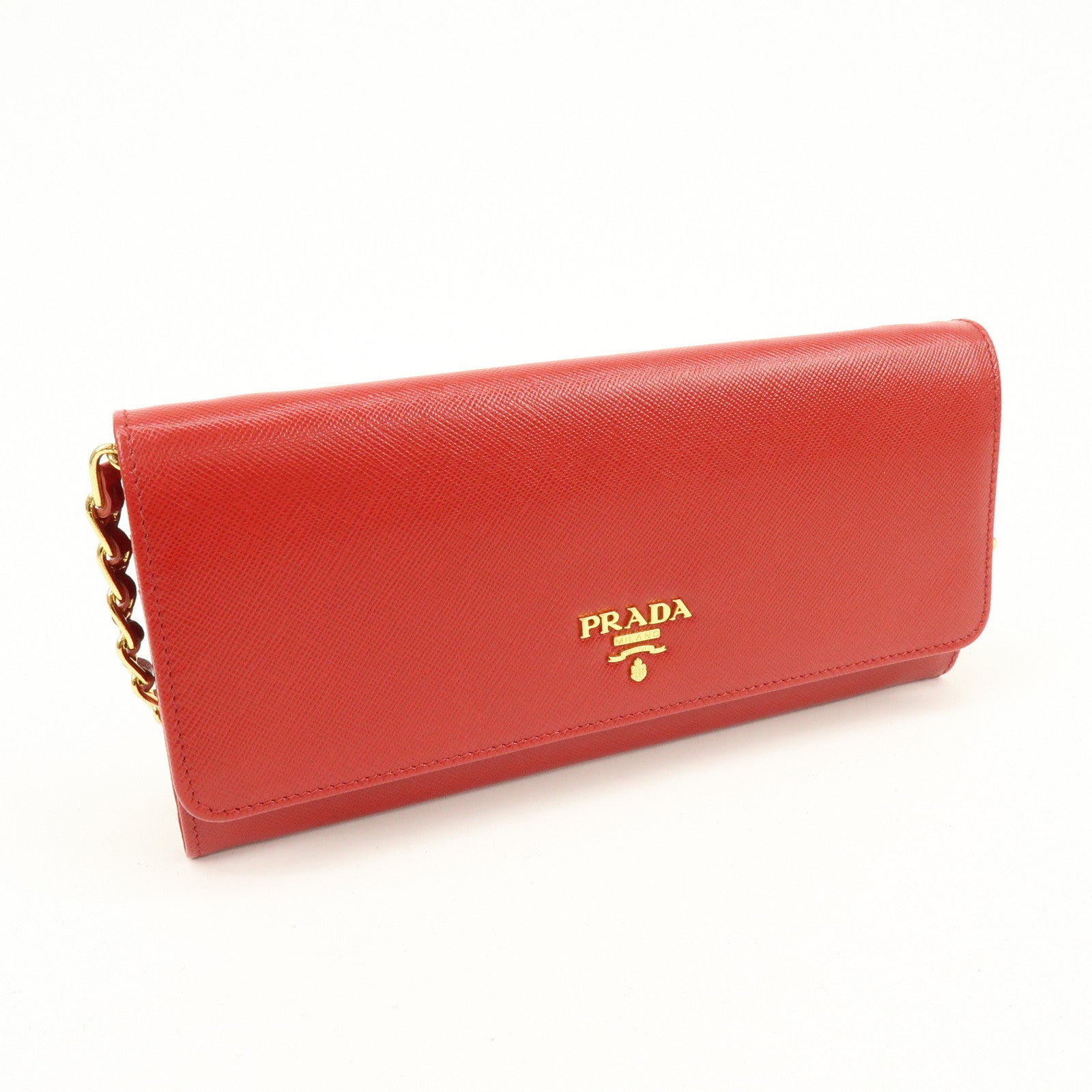 PRADA Saffiano Leather Chain Wallet Shoulder Bag Red 1M1290