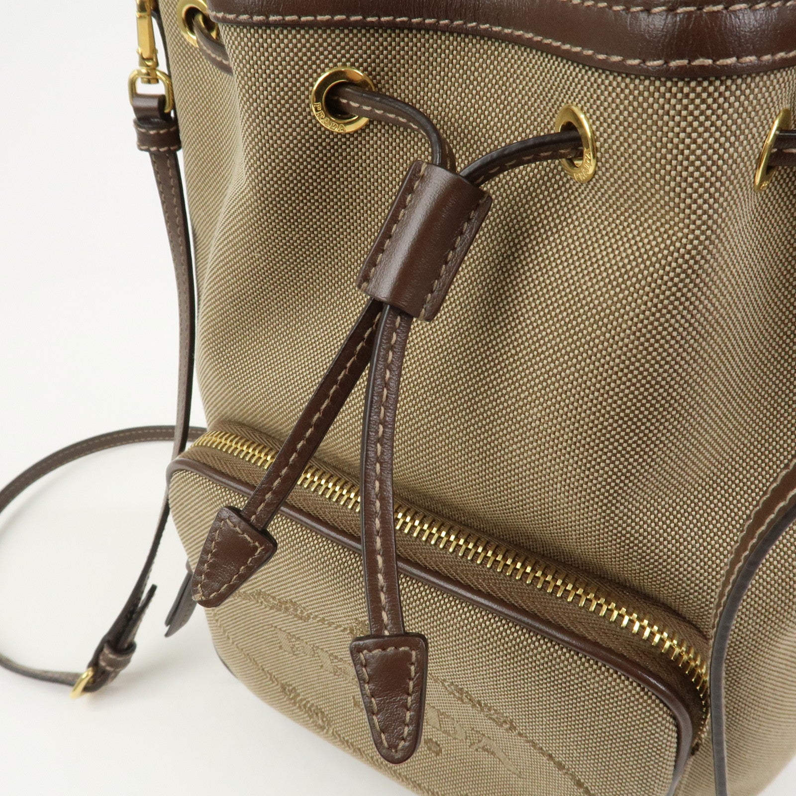 PRADA Jacquard Leather 2Way Bag Drawstring Hand Shoulder Bag 1BH038