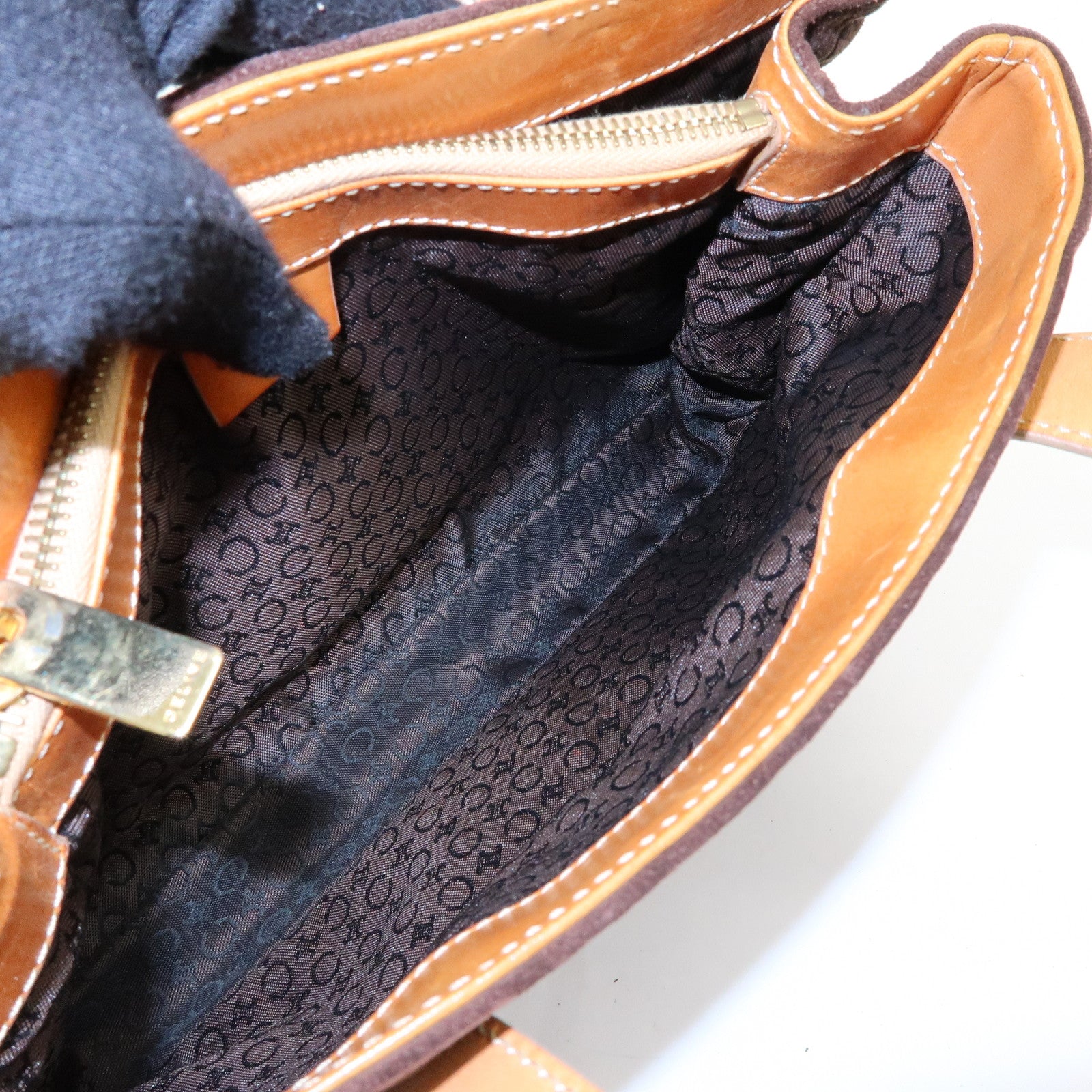 CELINE C Macadam Suede Leather Hand Bag Dark Brown
