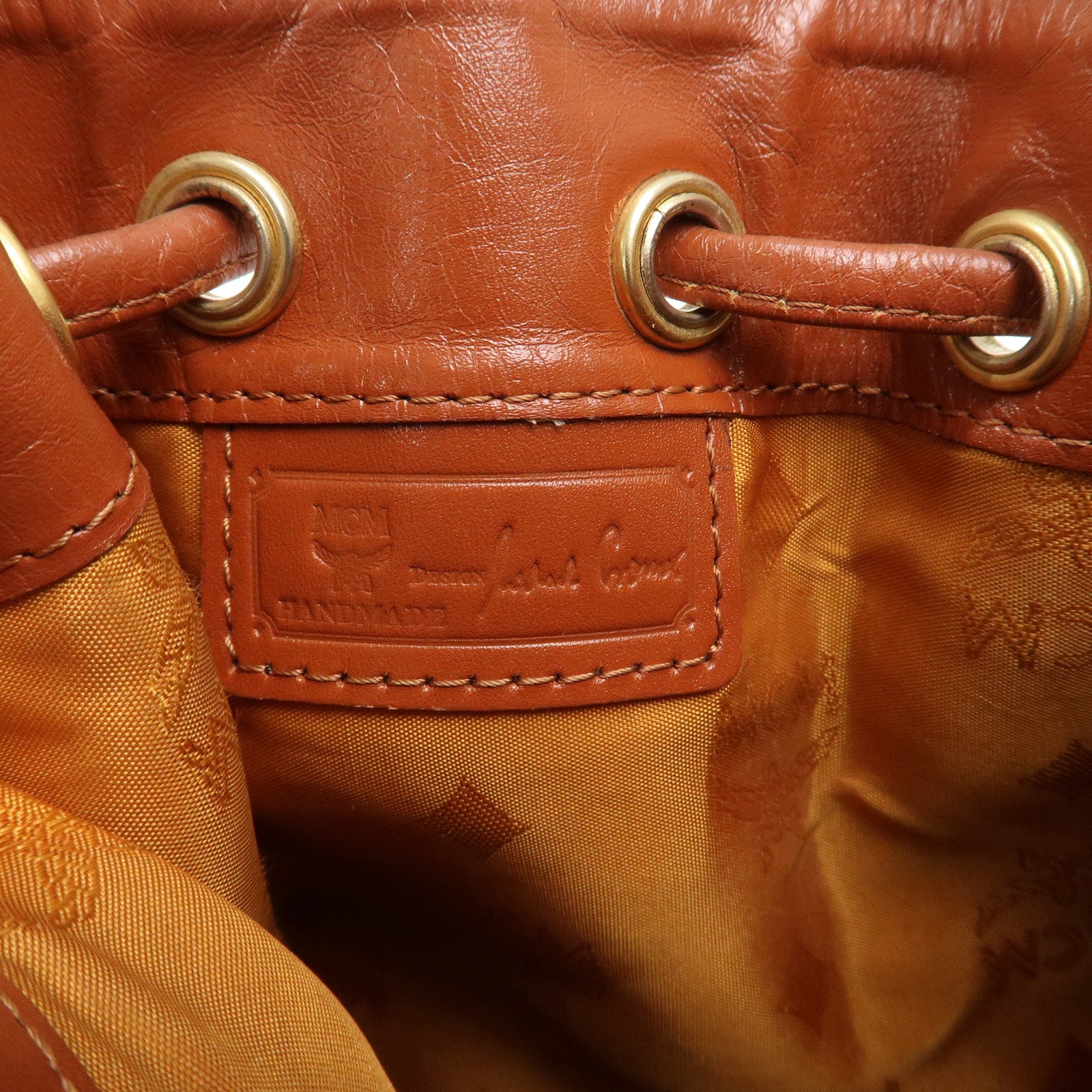 MCM Visetos Leather Drawstring Shoulder Bag Brown