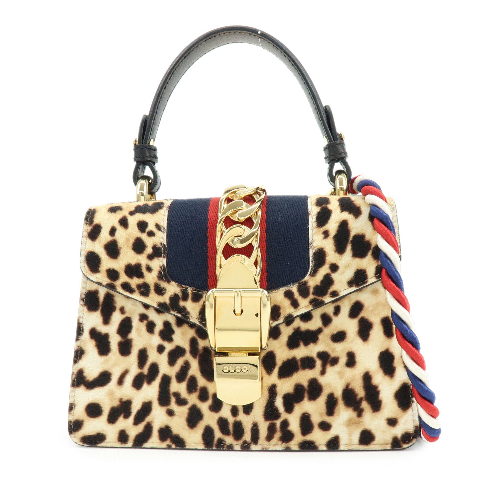 GUCCI Sherry Sylvie Pony Hair Leather 2Way Hand Bag Leopard 470270