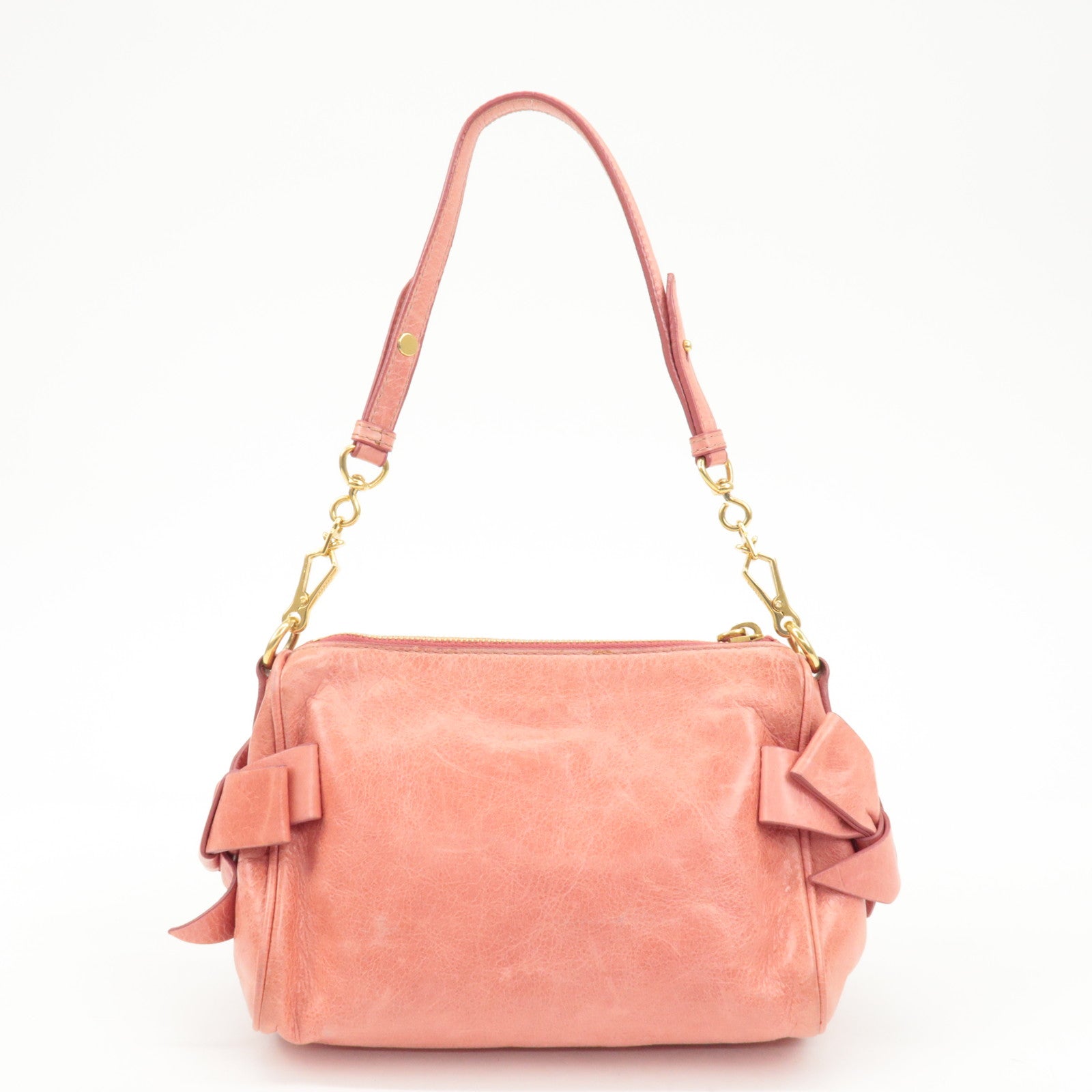 MIU MIU Leather Side Ribbon Mini Shoulder Hand Bag Pink 5N1557 Used