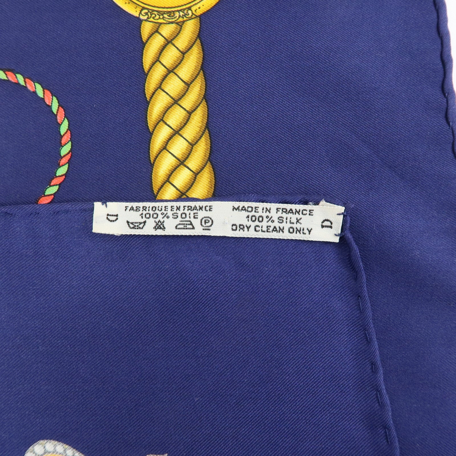 HERMES Carre 90 Silk 100% Scarf LES TAMBOURS Navy Gold