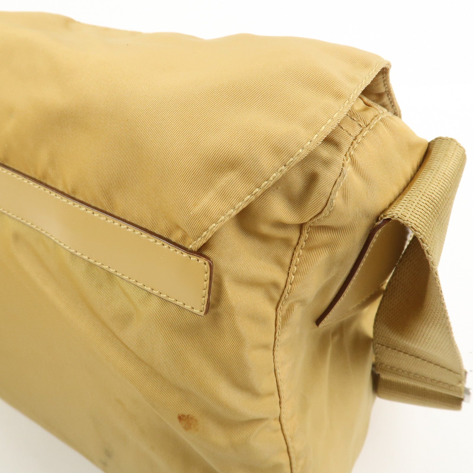 PRADA Triangle Logo Nylon Leather Shoulder Bag Crossbody Bag Beige