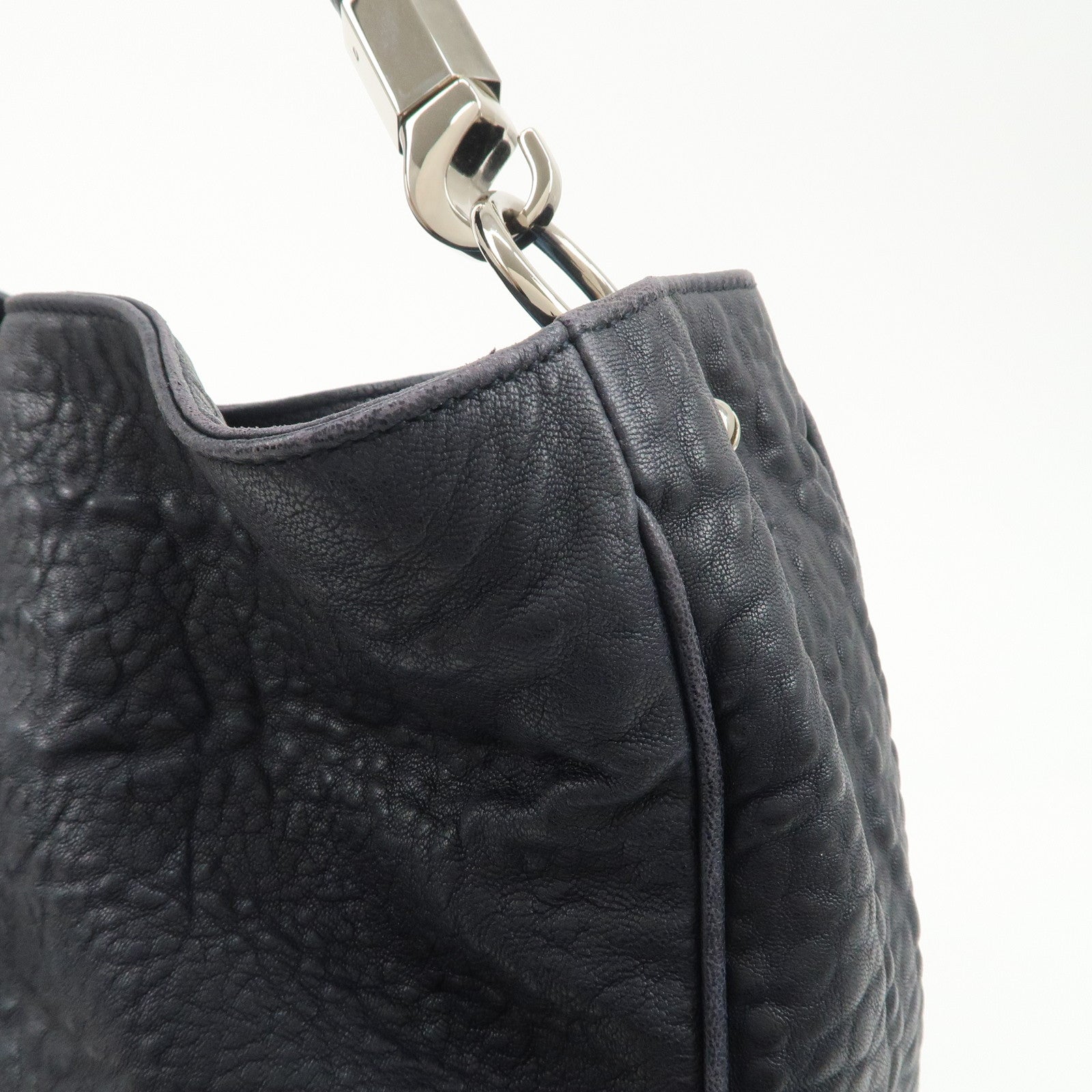 SAINT LAURENT Leather One Shoulder Bag Hand Bag Navy Silver HDW