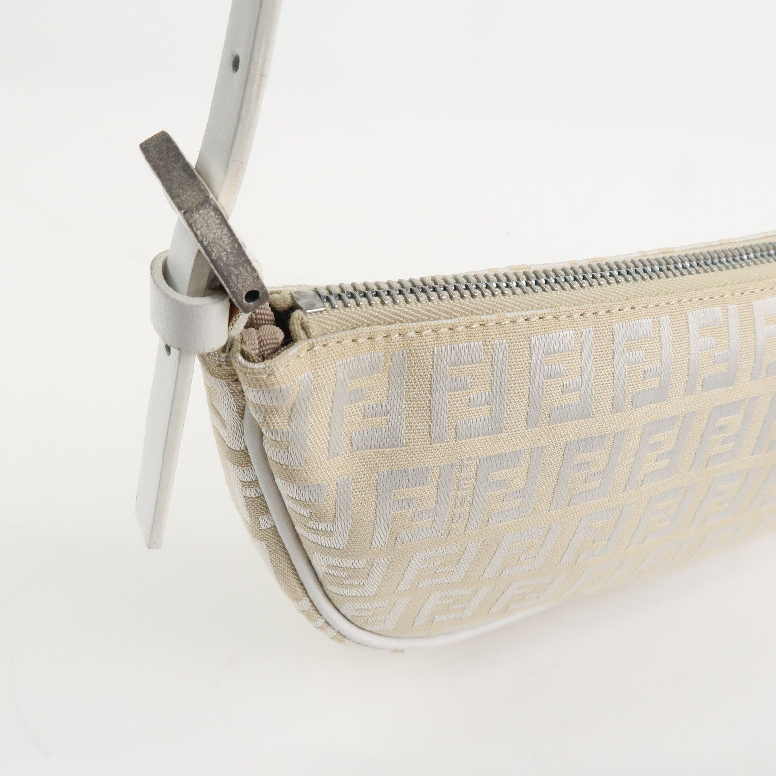 FENDI Zucchino Canvas Leather Accessory Pouch Shoulder Bag 8BR133