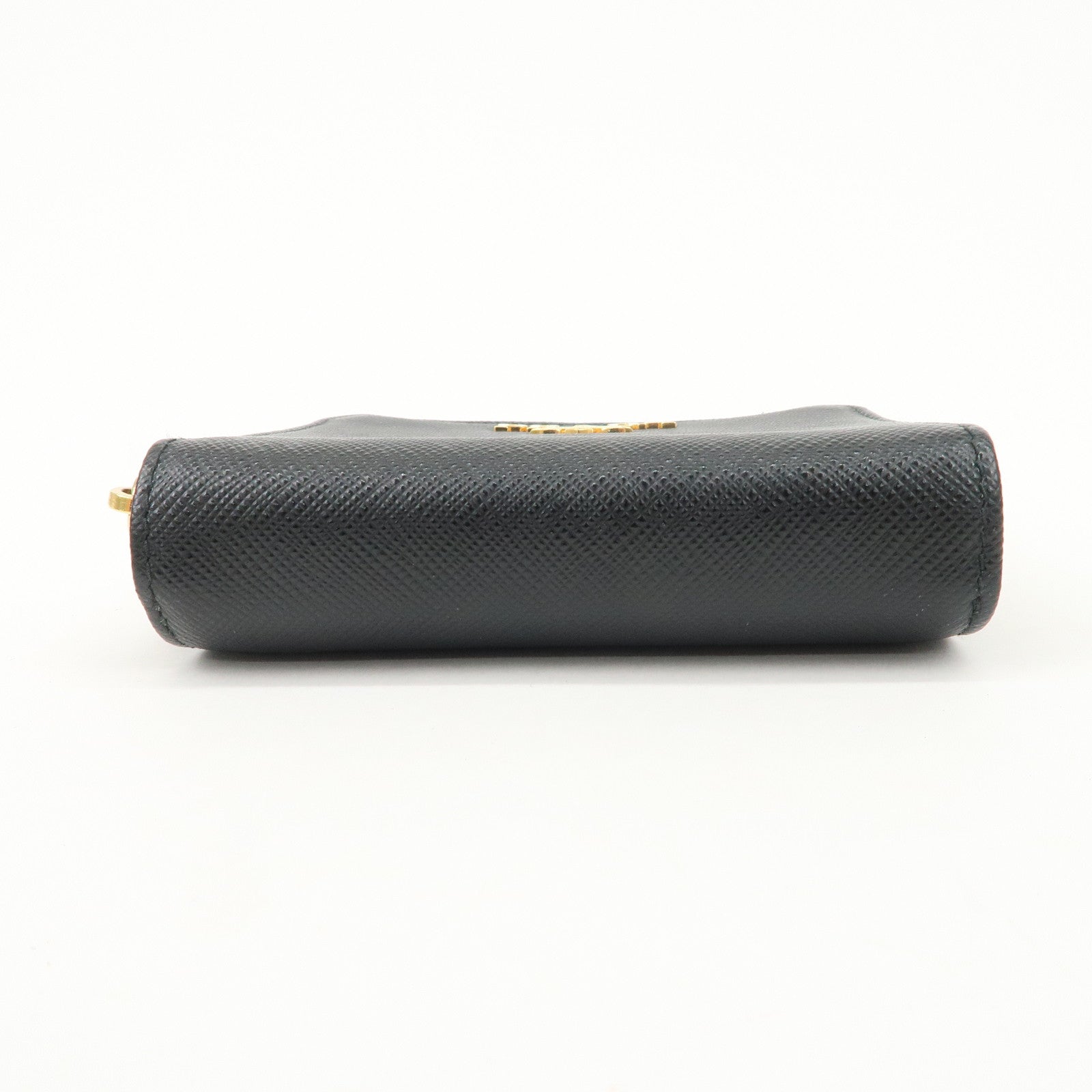 PRADA Logo Saffiano Leather Round Zippy Wallet Black 1MM268