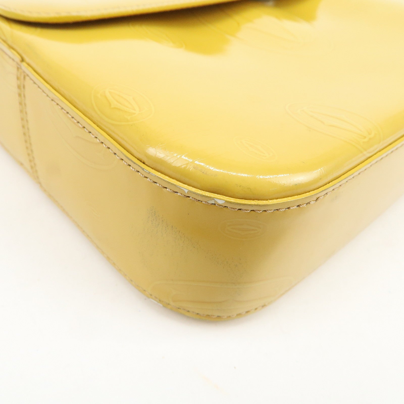 Cartier Happy Birthday Patent Leather Shoulder Bag Hand Bag Yellow