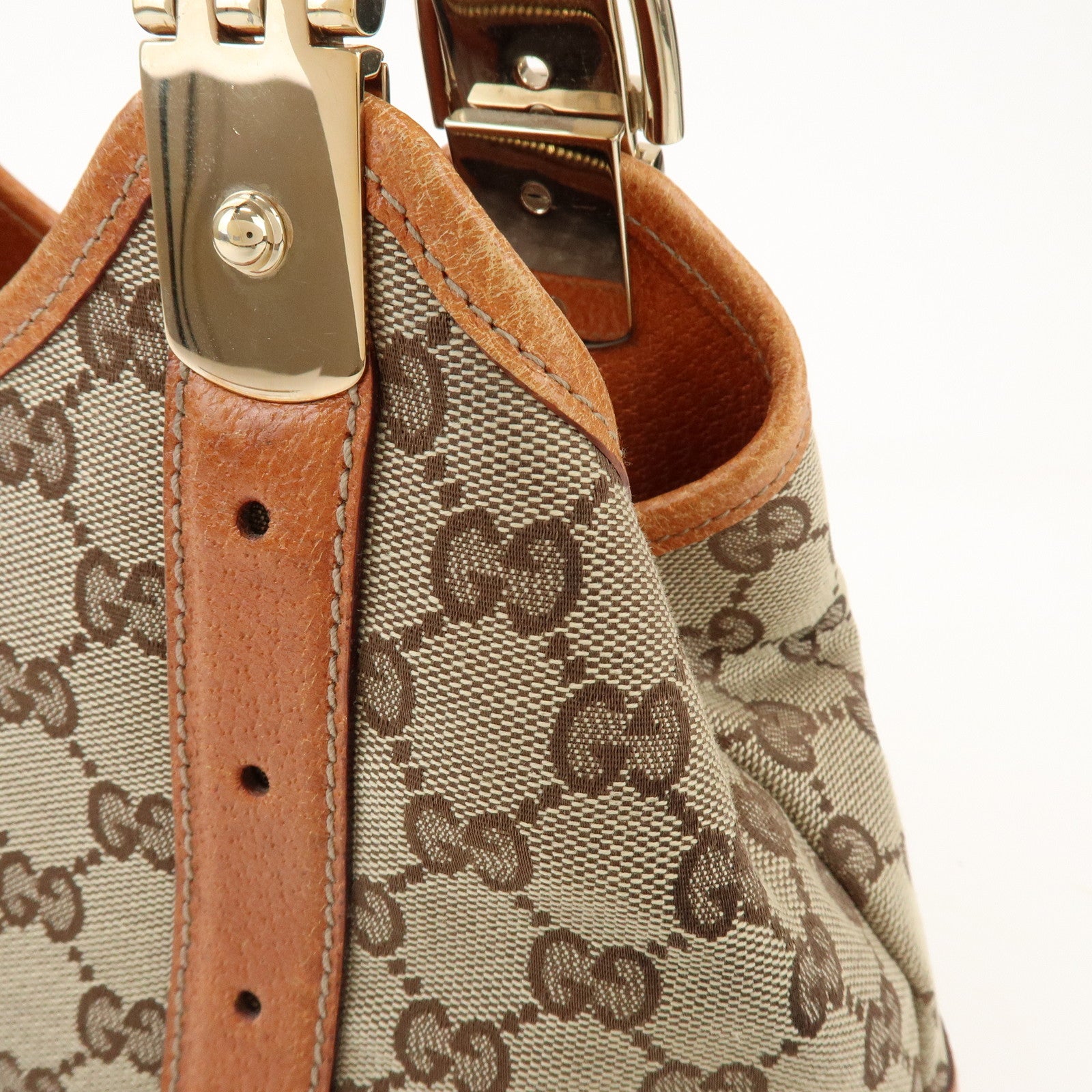 GUCCI GG Monogram Canvas Leather Shoulder Bag Brown 145761