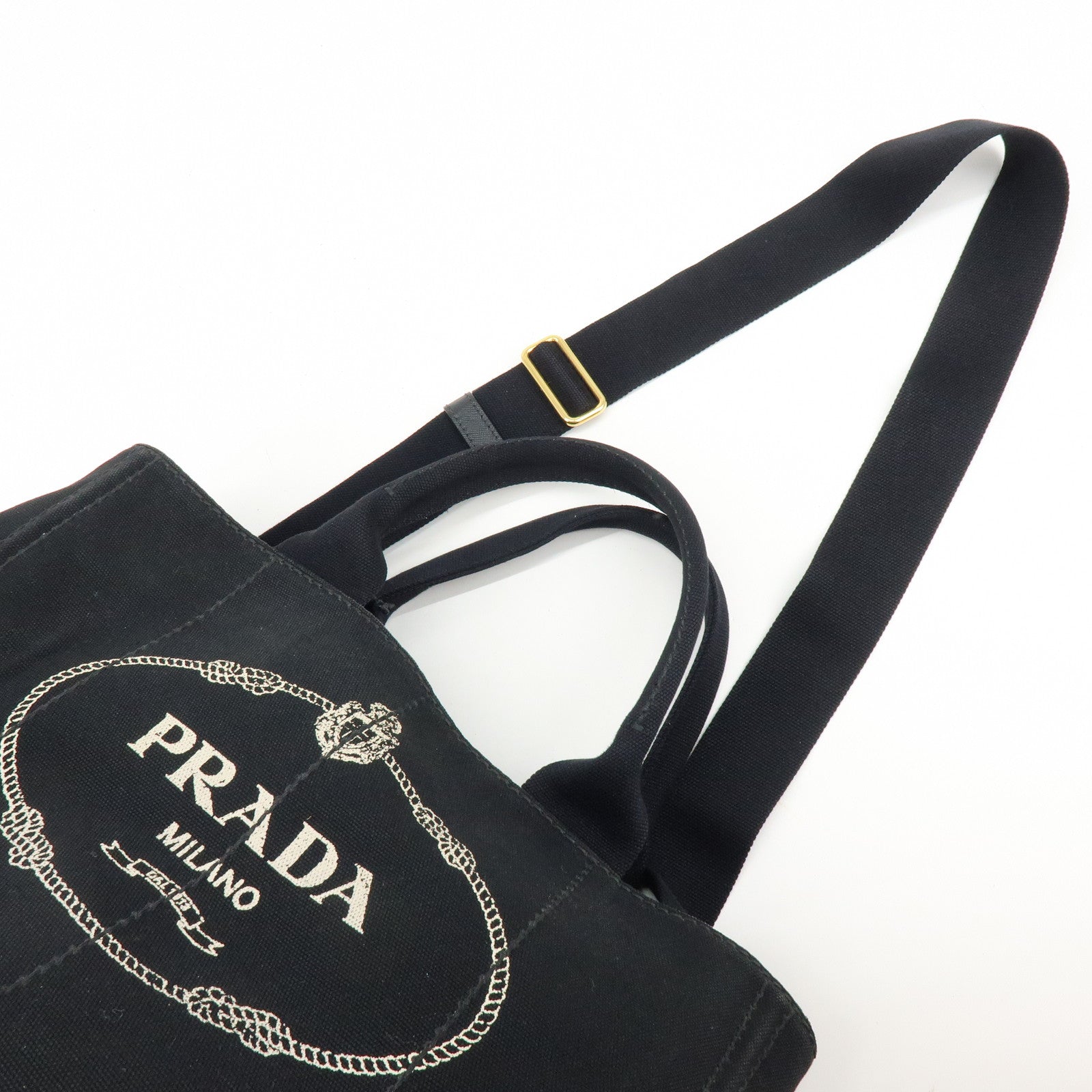 PRADA Logo Canapa Canvas 2Way Bag Tote Bag Hand Bag Black B1877G