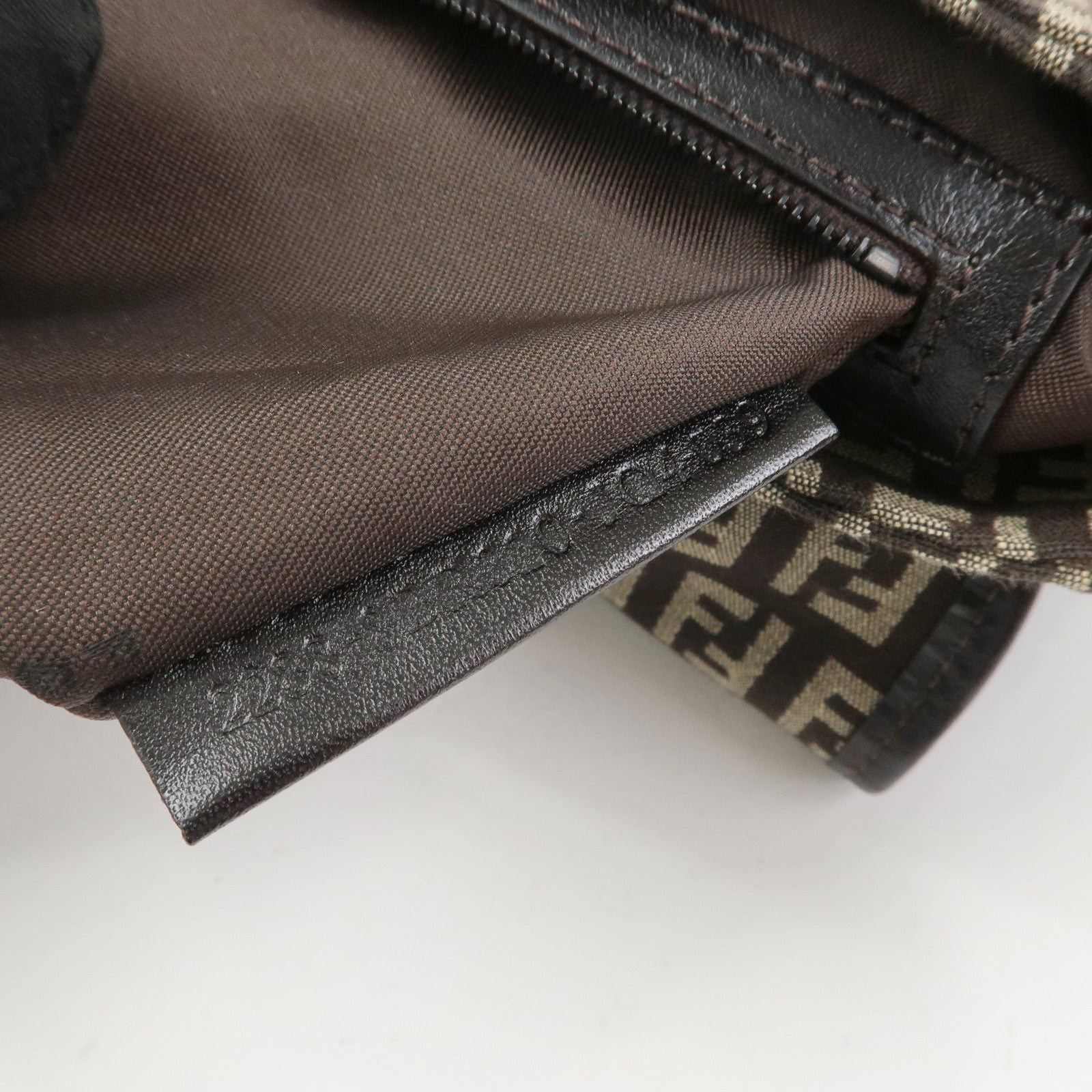 FENDI Zucchino Canvas Leather Shoulder Bag Crossbody Bag 8BR320