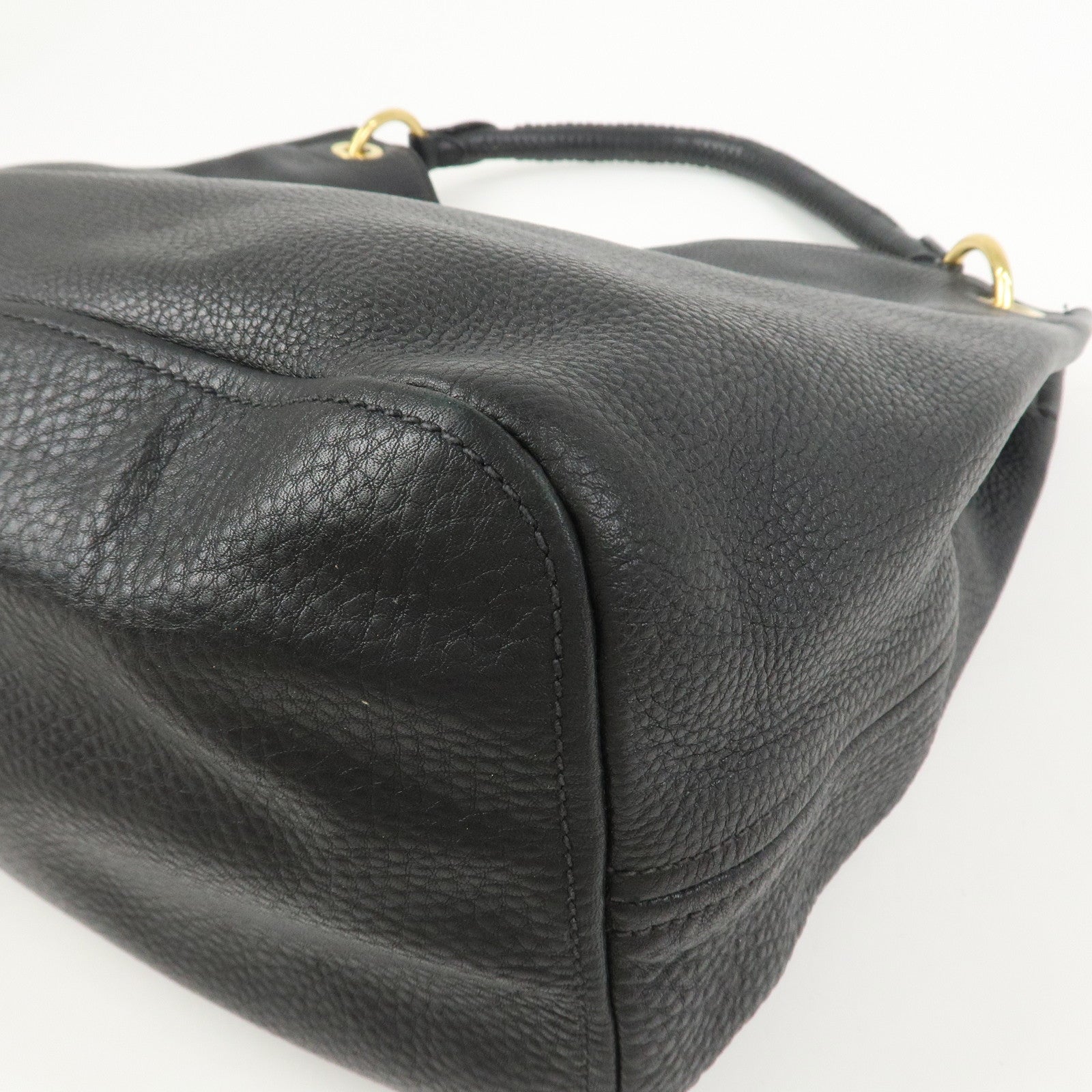 PRADA Logo Leather Shoulder Bag Hand Bag Black