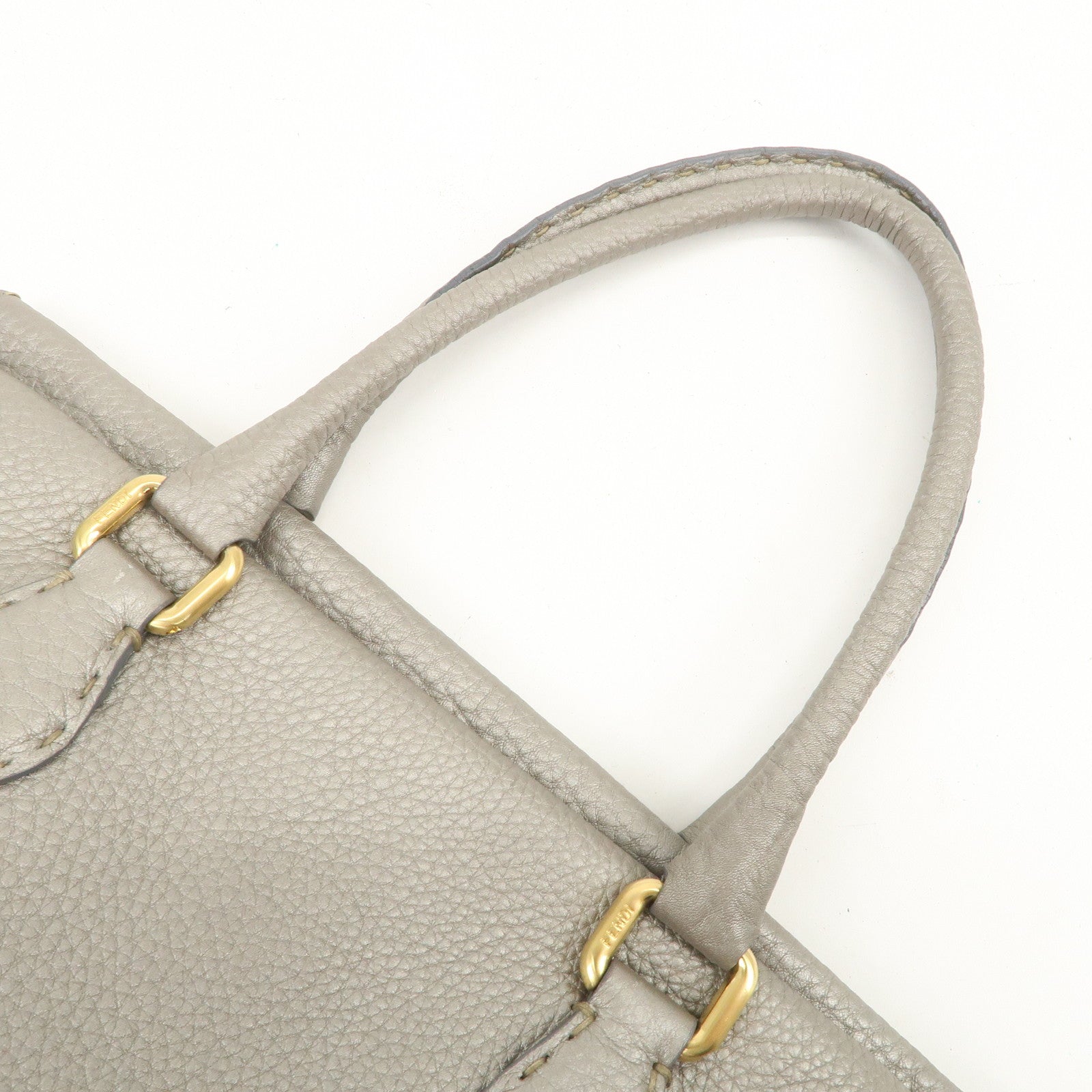 FENDI Seleria Leather Hand Bag Shoulder Bag Metallic Gray 8BN218