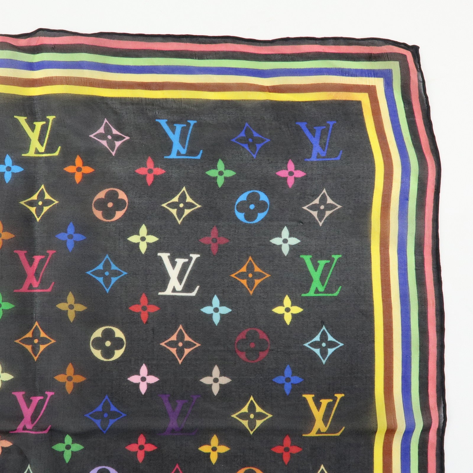 Louis Vuitton Monogram Silk 100% Scarf Multicolor Noir Black