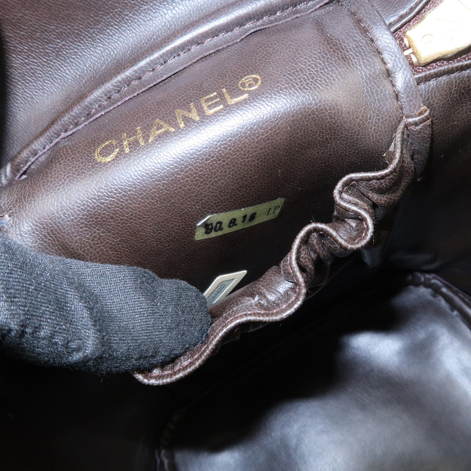 CHANEL Bicolore Lamb Skin Vanity Bag Hand Bag Brown A01619