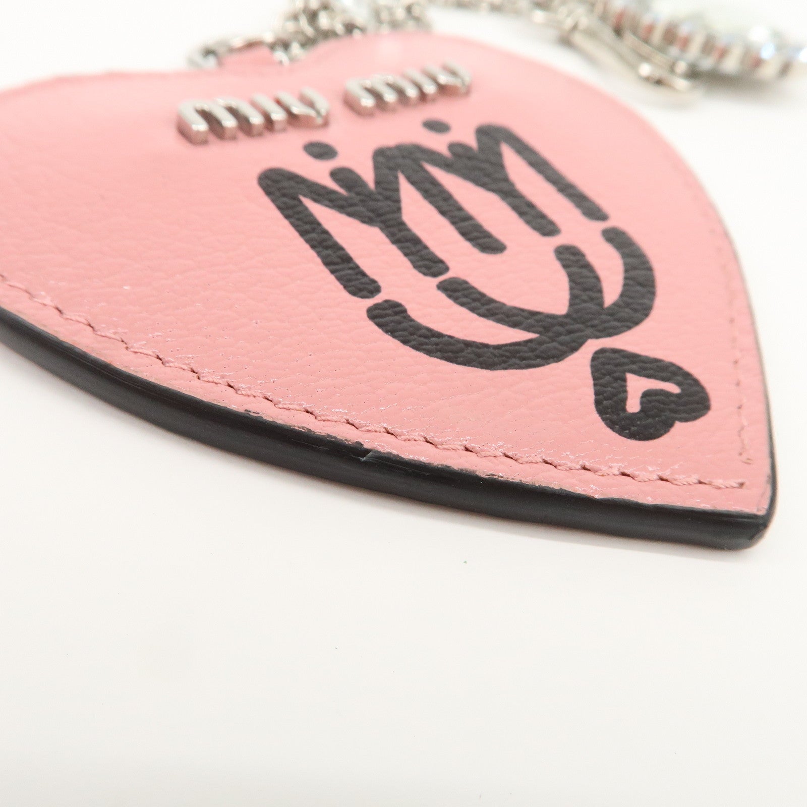 MIU MIU Leather Heart Motif Mirror Bag Charm Key Chain Pink 5TL376