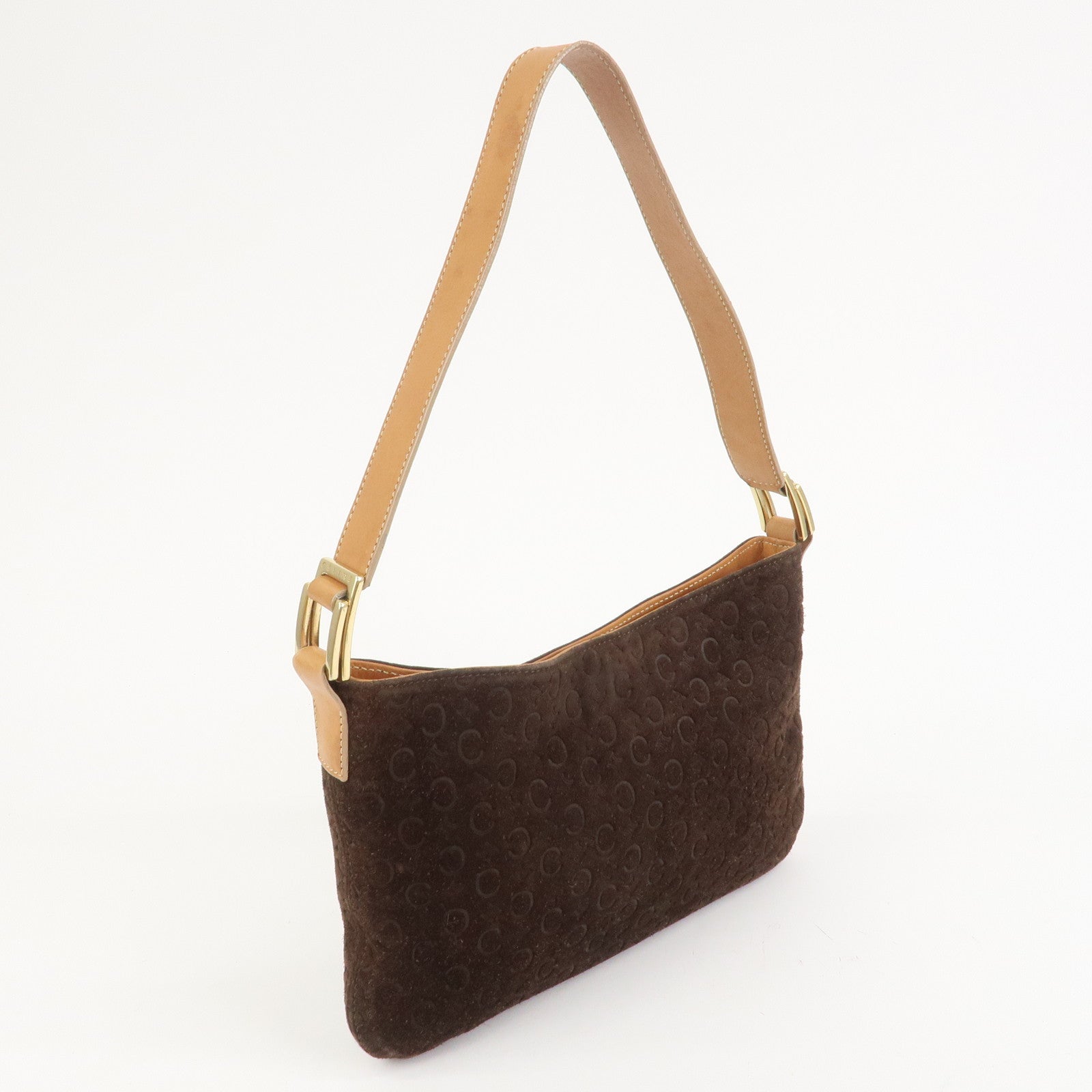 CELINE C Macadam Suede Leather Shoulder Bag Brown