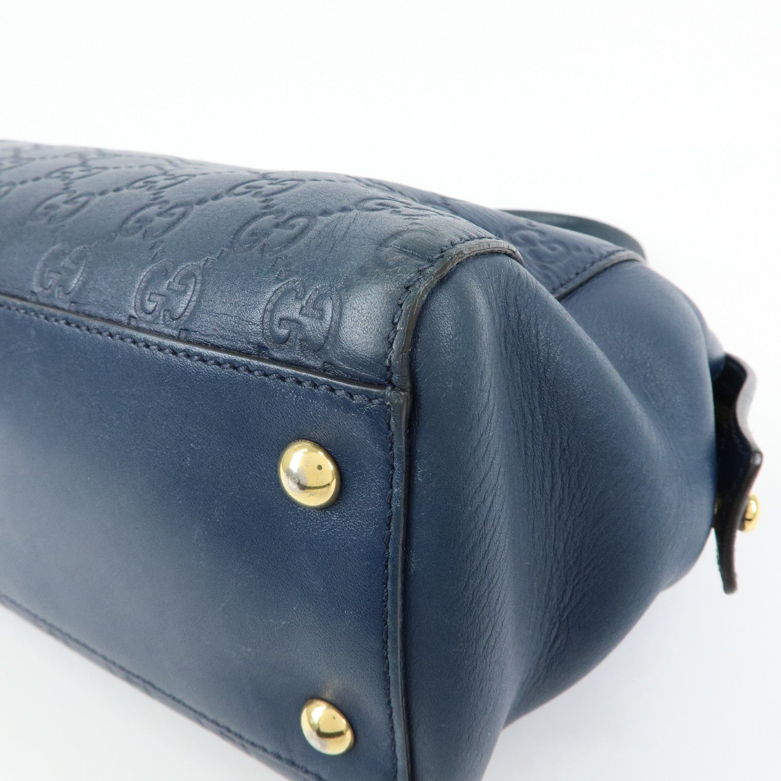 GUCCI Guccissima Leather Chain Tote Bag Shoulder Bag Navy 453773