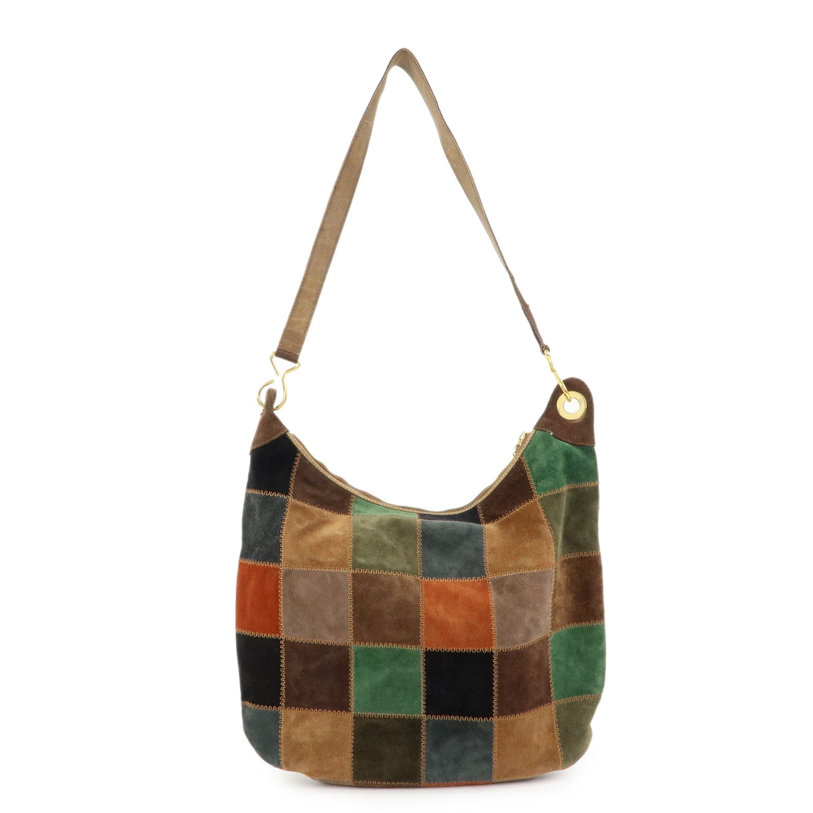 CELINE Patchwork Suede Shoulder Bag Crossbody Bag Brown Multicolor