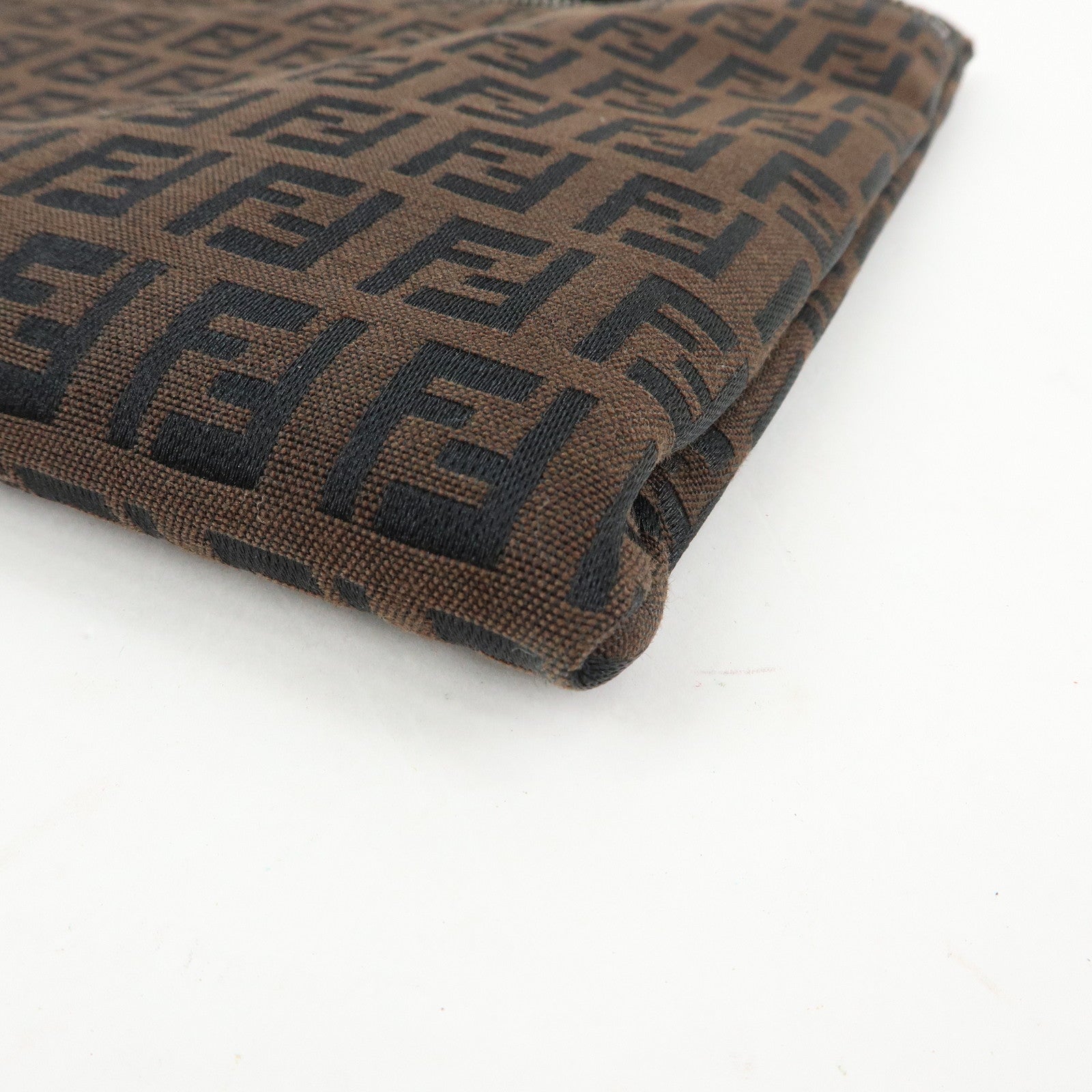 FENDI Zucchino Canvas Leather Pouch Brown 7N0014
