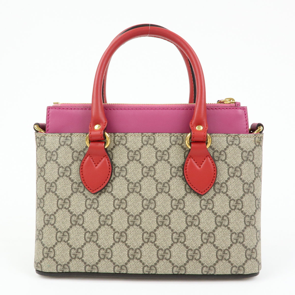 GUCCI GG Supreme Leather 2Way Bag Hand Bag Beige Pink Red 453177