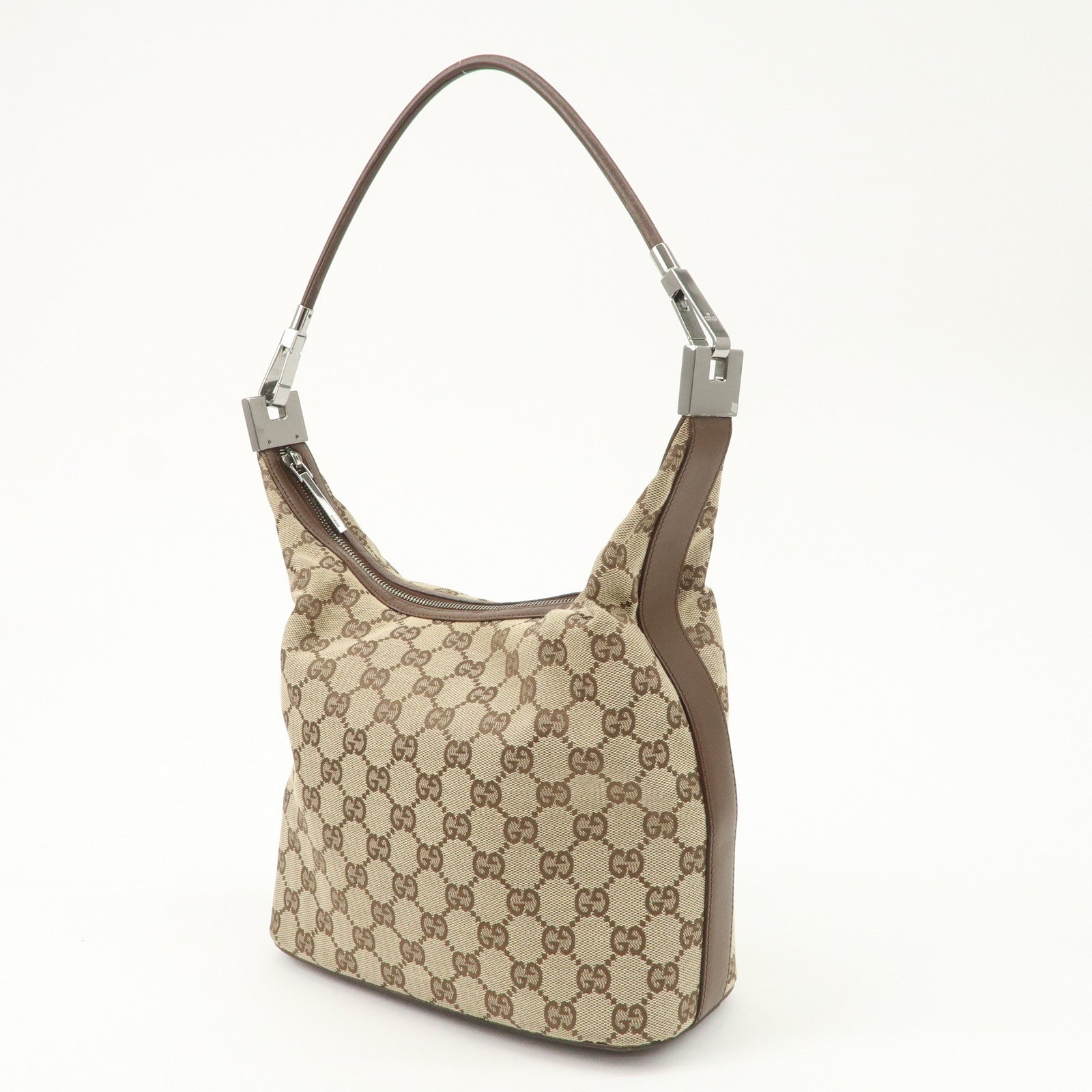 GUCCI GG Canvas Leather Shoulder Bag Beige Brown 203419 Used