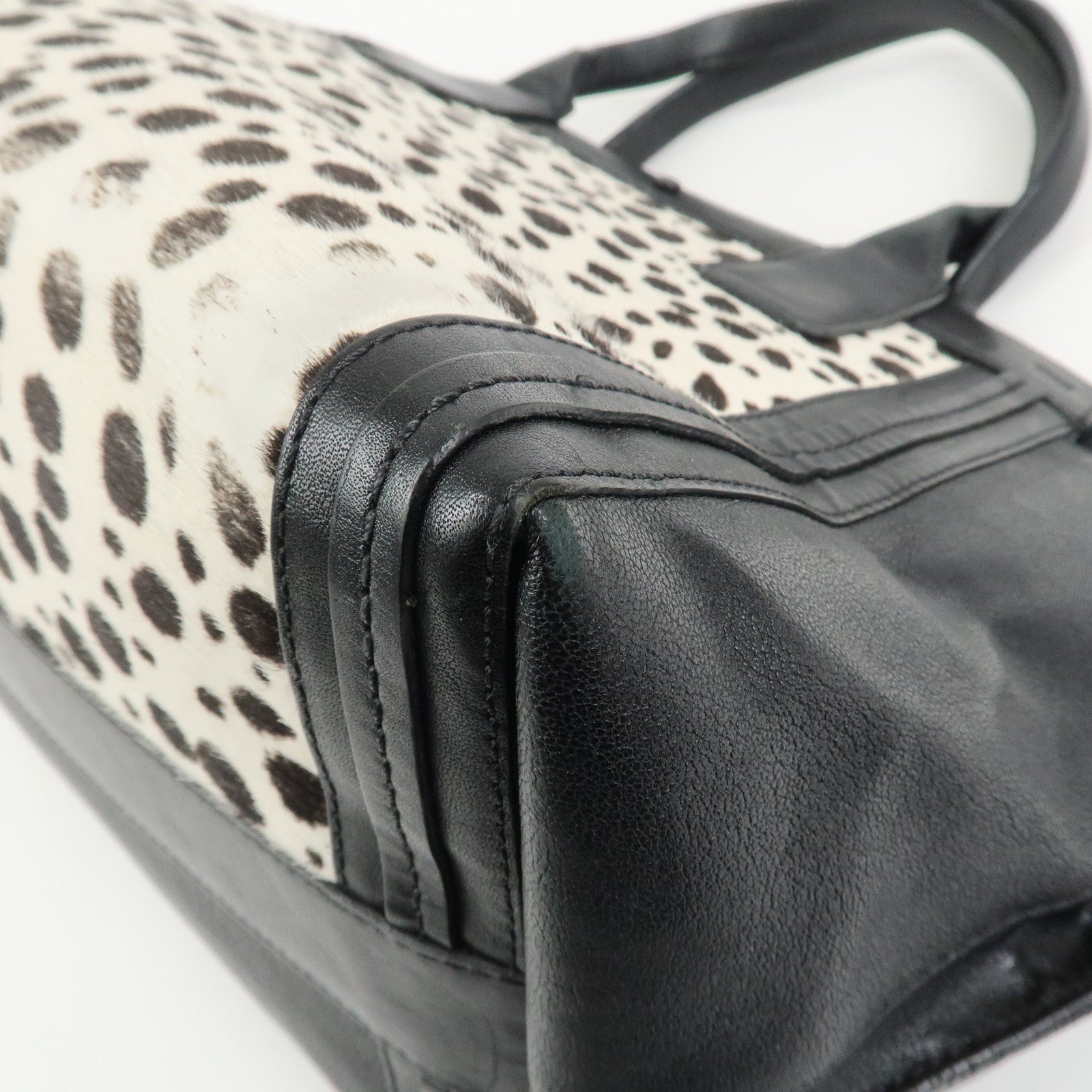 Chloe Alison Unborn Calf Leather Dalmatian Tote Bag Black Ivory