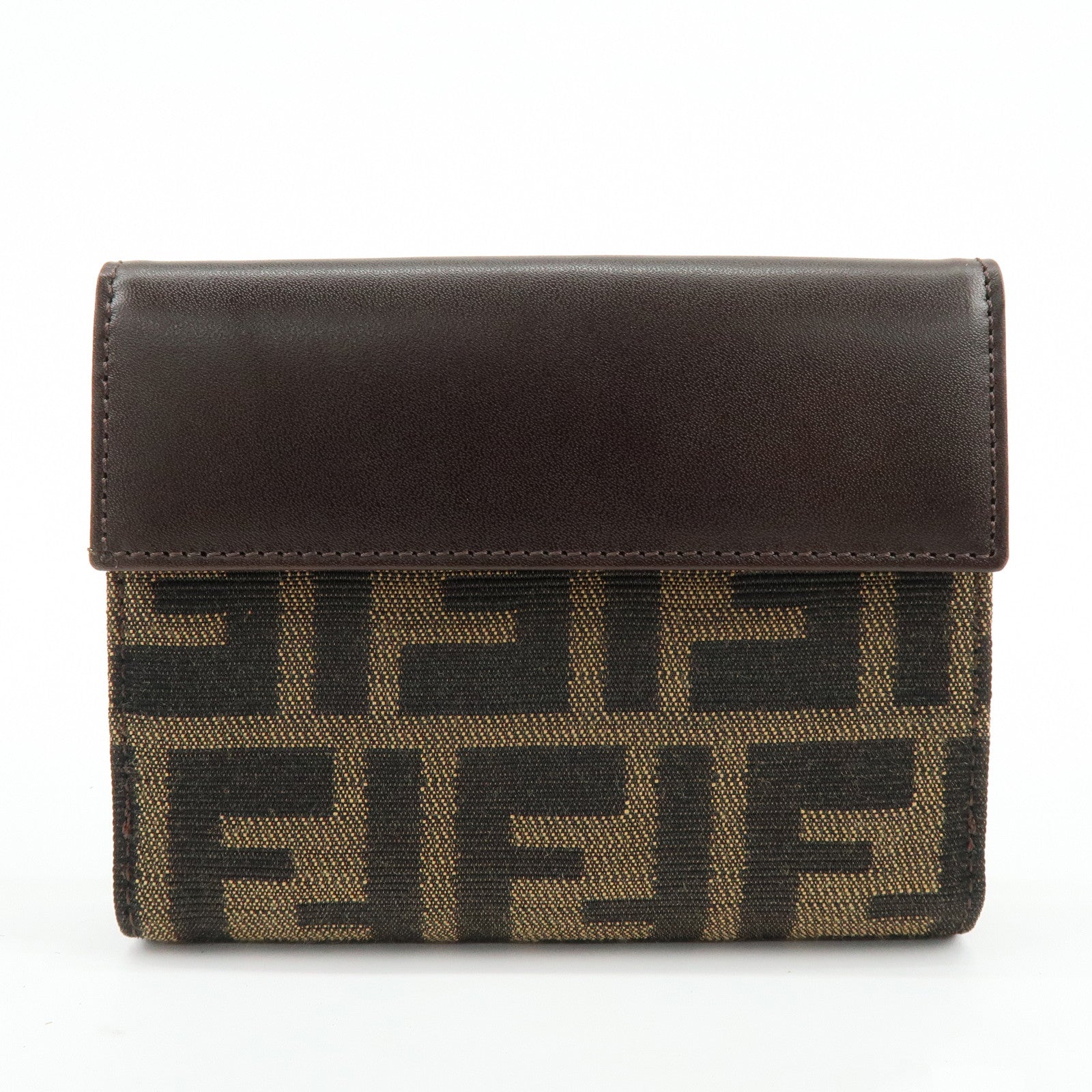 FENDI Zucca Canvas Leather Bi-fold Compact Wallet Brown 8M0033