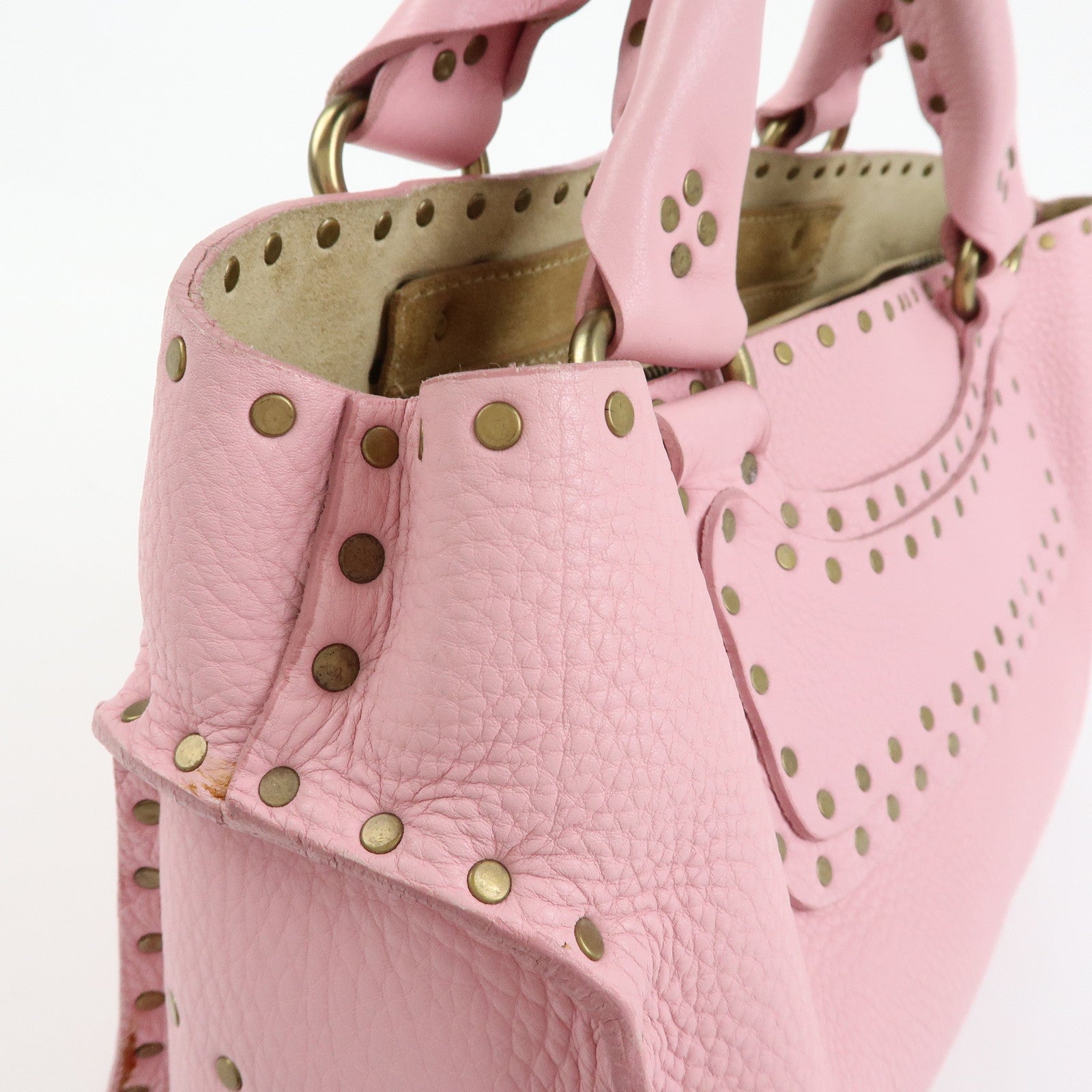 CELINE Boogie Bag Leather Studs Hand Bag Tote Bag Pink