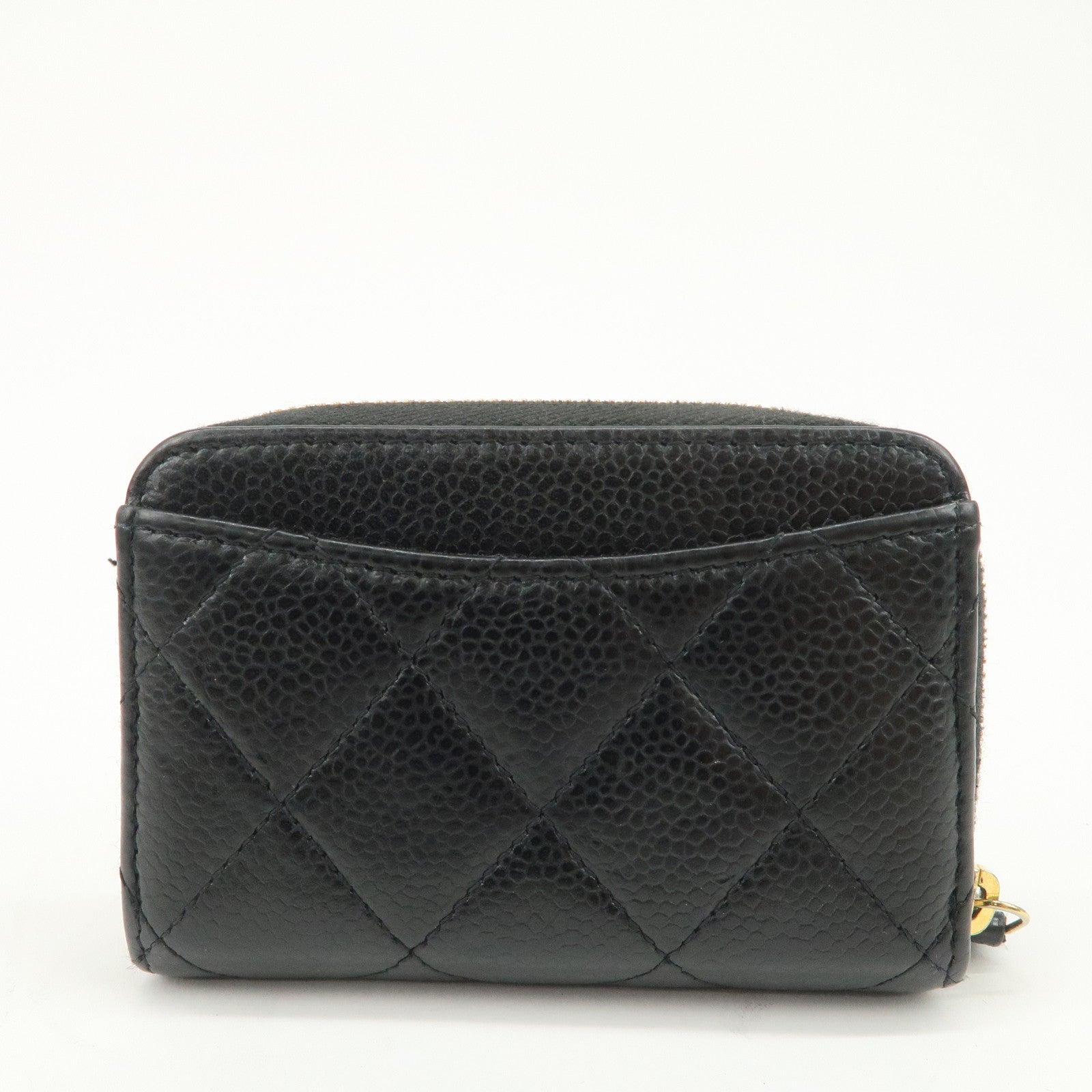 CHANEL Matelasse Caviarskin Classic Zippy Coin Case Black AP0216