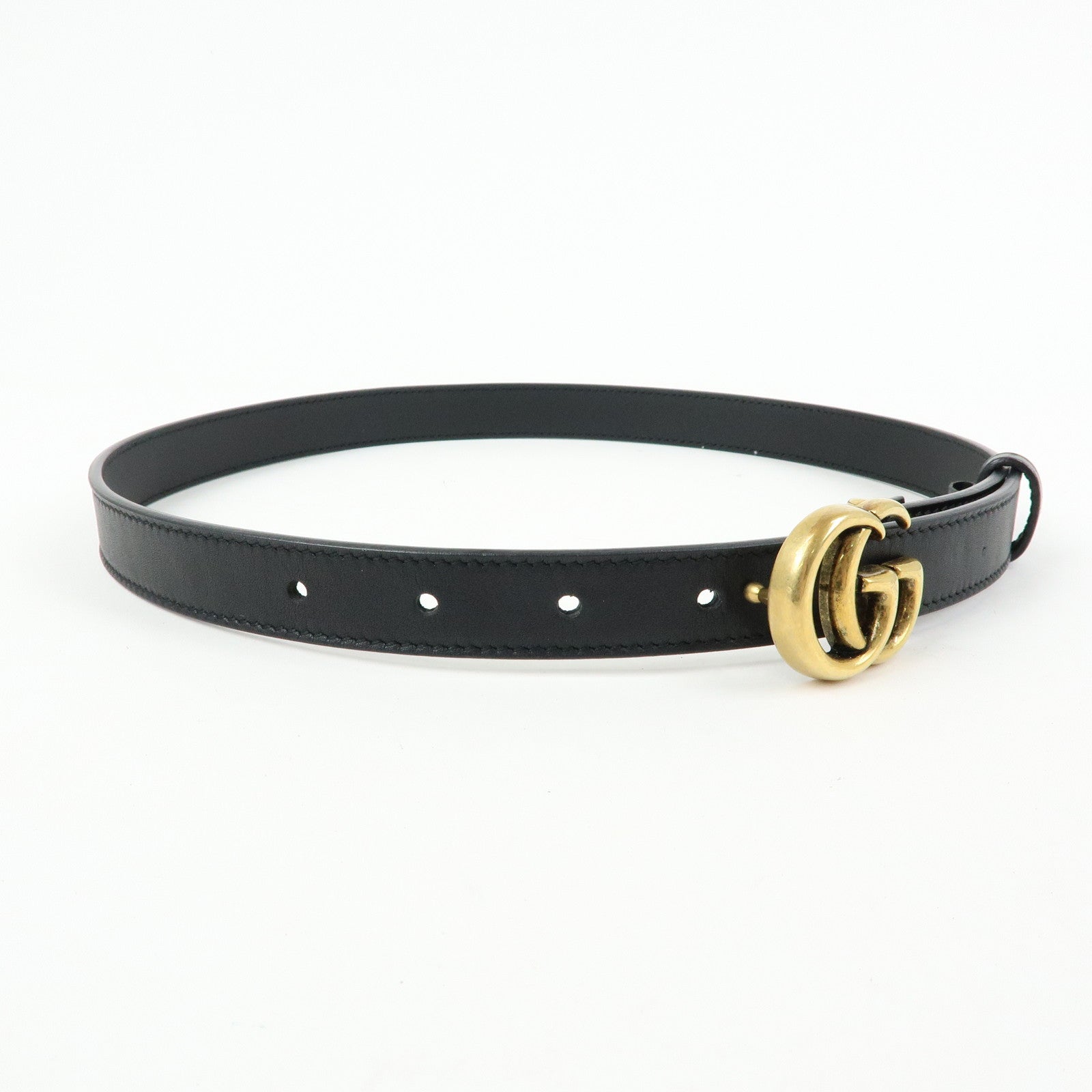 GUCCI Marmont Double G Leather Slim Belt 65・26 Black 409417