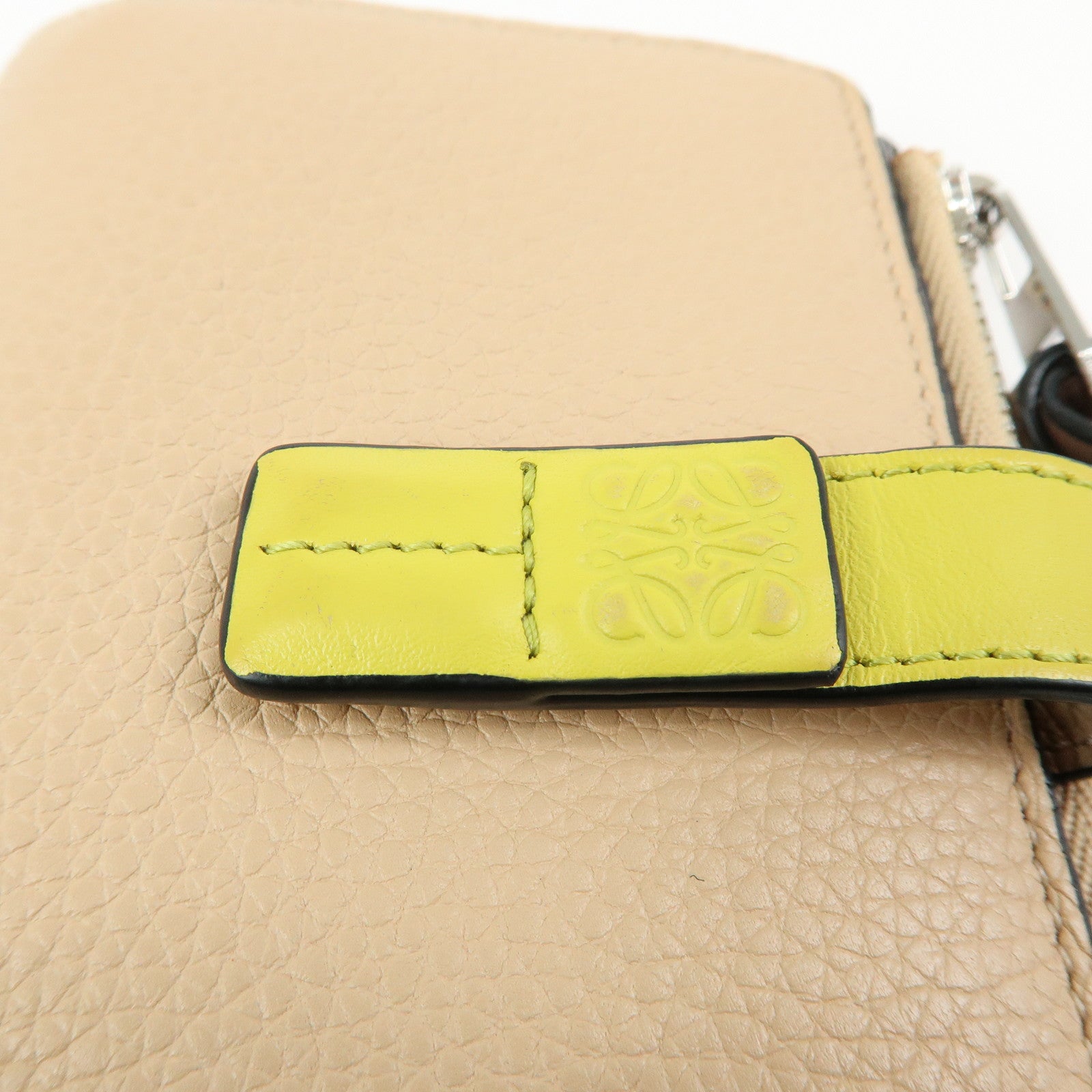 LOEWE Anagram Leather Compact Wallet Beige Yellow