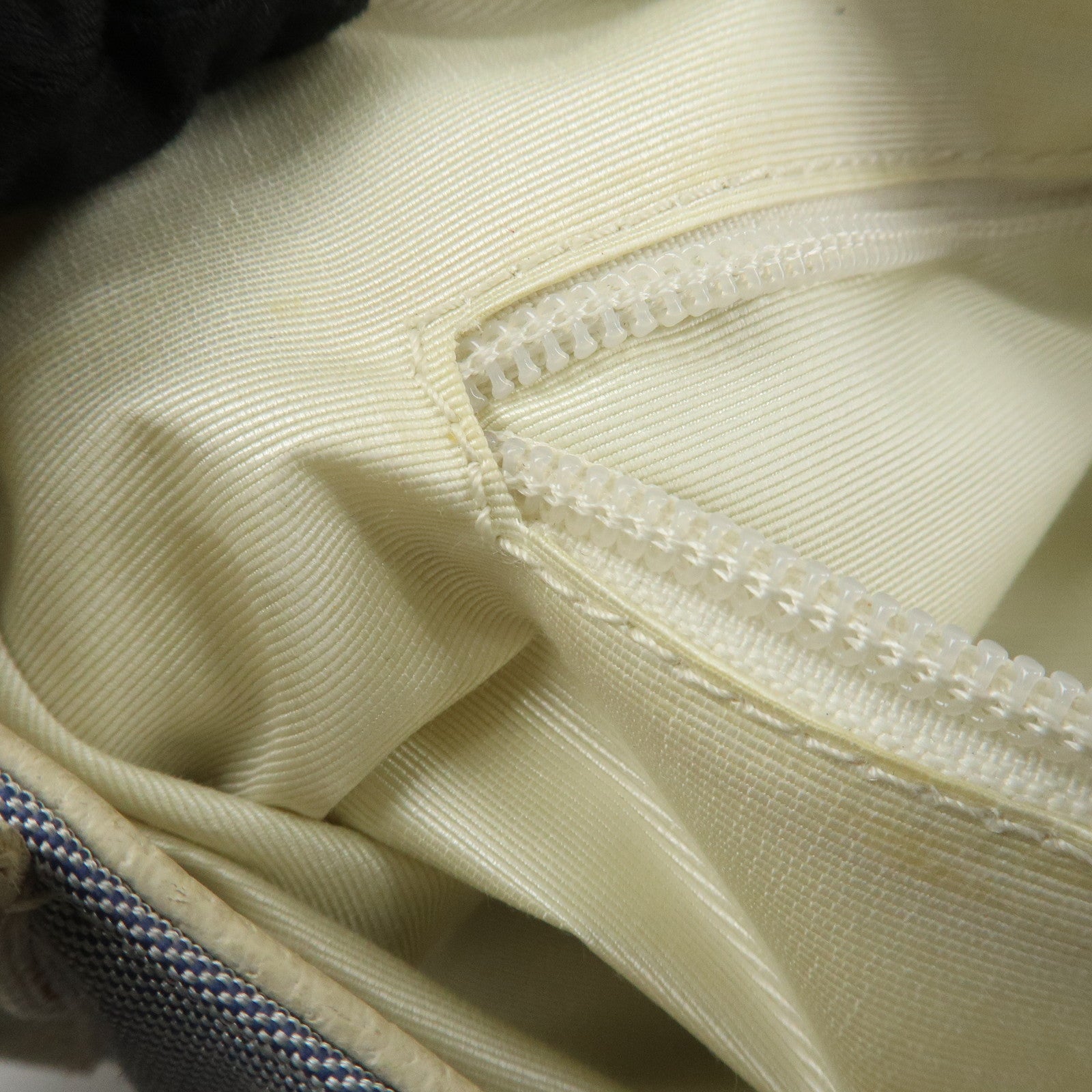 BVLGARI Logo Mania Leather Canvas Shoulder Bag Ivory Light Blue Used