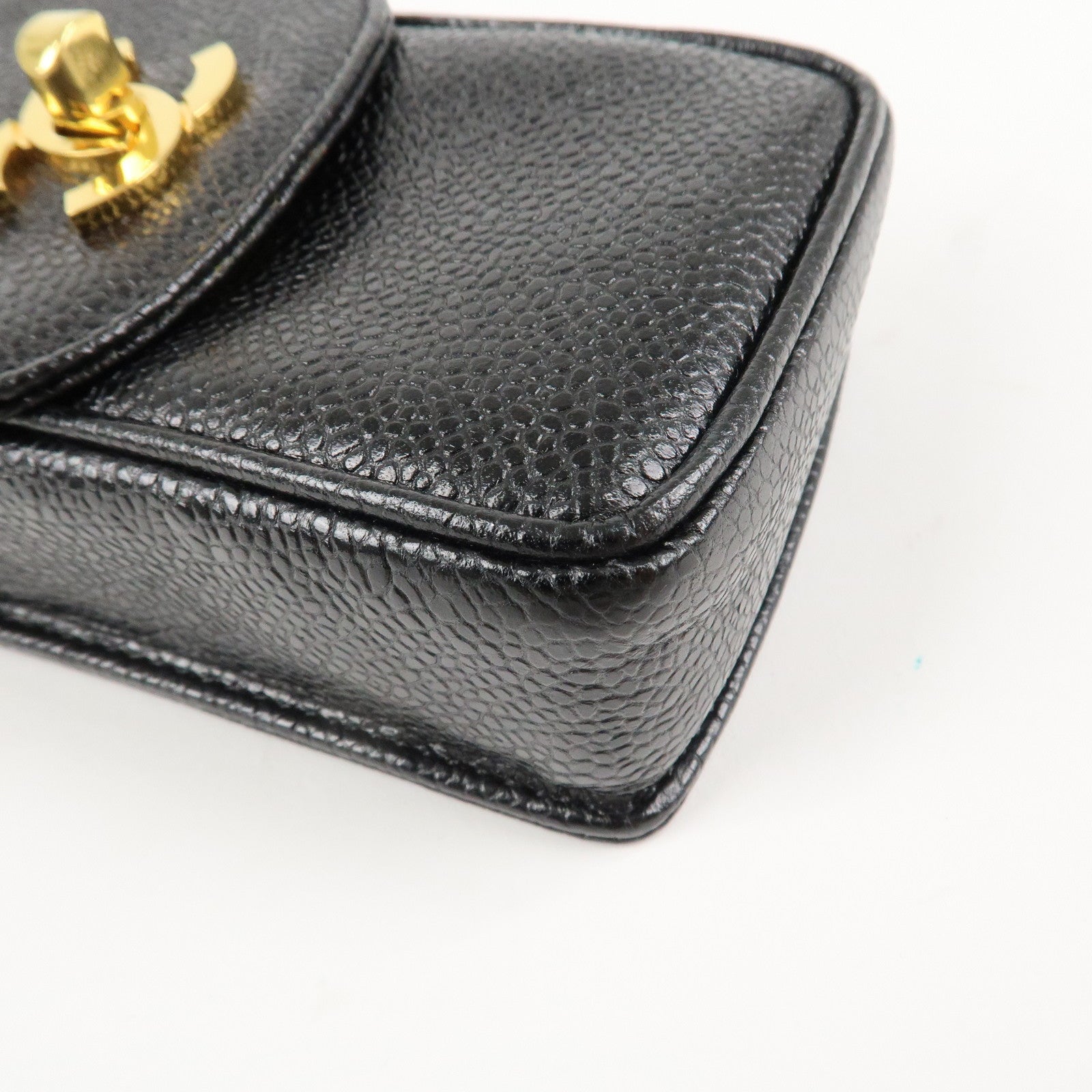 CHANEL COCO Mark Leather Chain Phone Shoulder Black Gold HDW3513453 Used