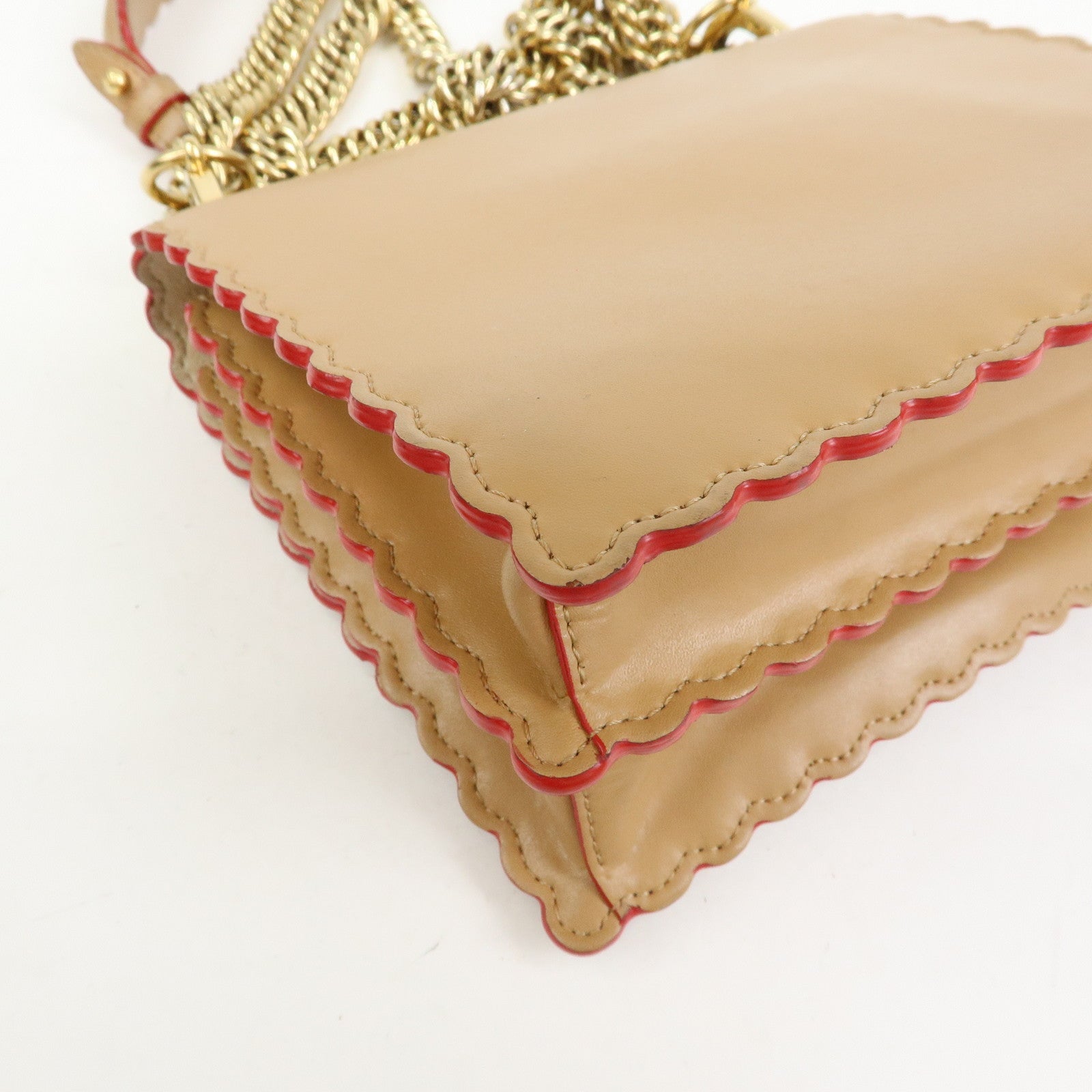FENDI Mini Kan I Leather Chain Shoulder Crossbody Bag Beige 8M0381