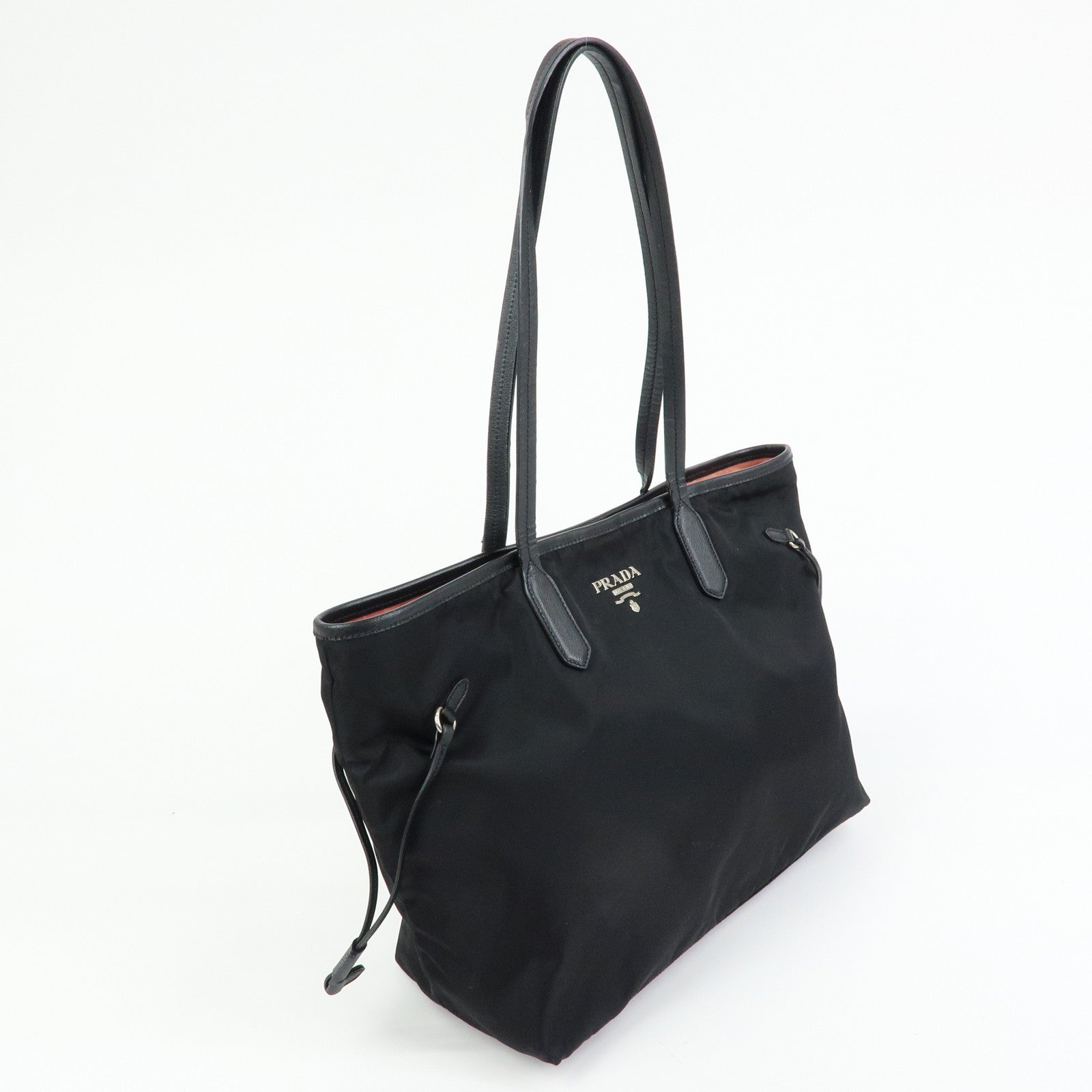 PRADA Logo Nylon Leather Tote Bag Shoulder Bag Hand Bag Black