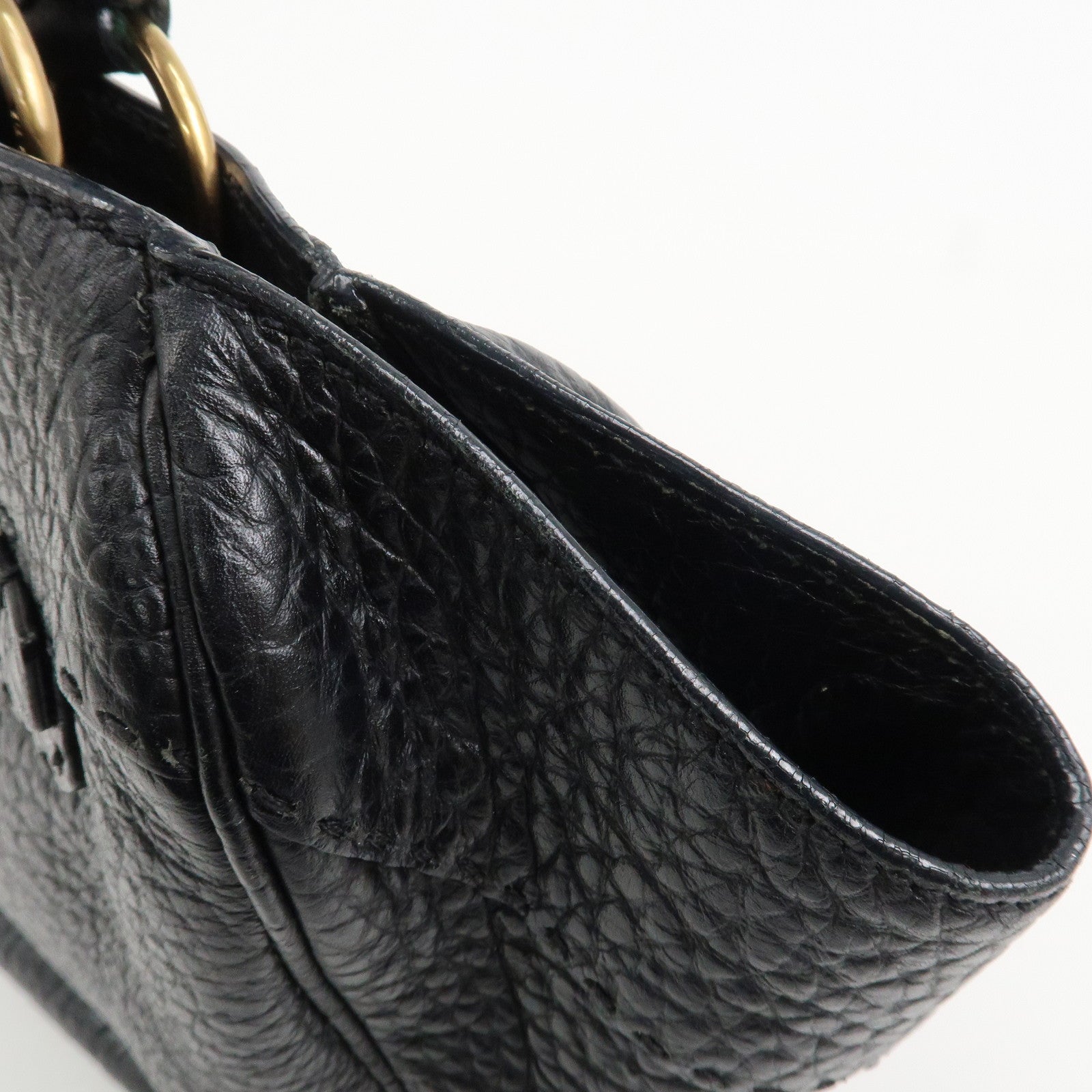 PRADA Triangle Logo Leather Shoulder Bag Hand Bag Black BR1976