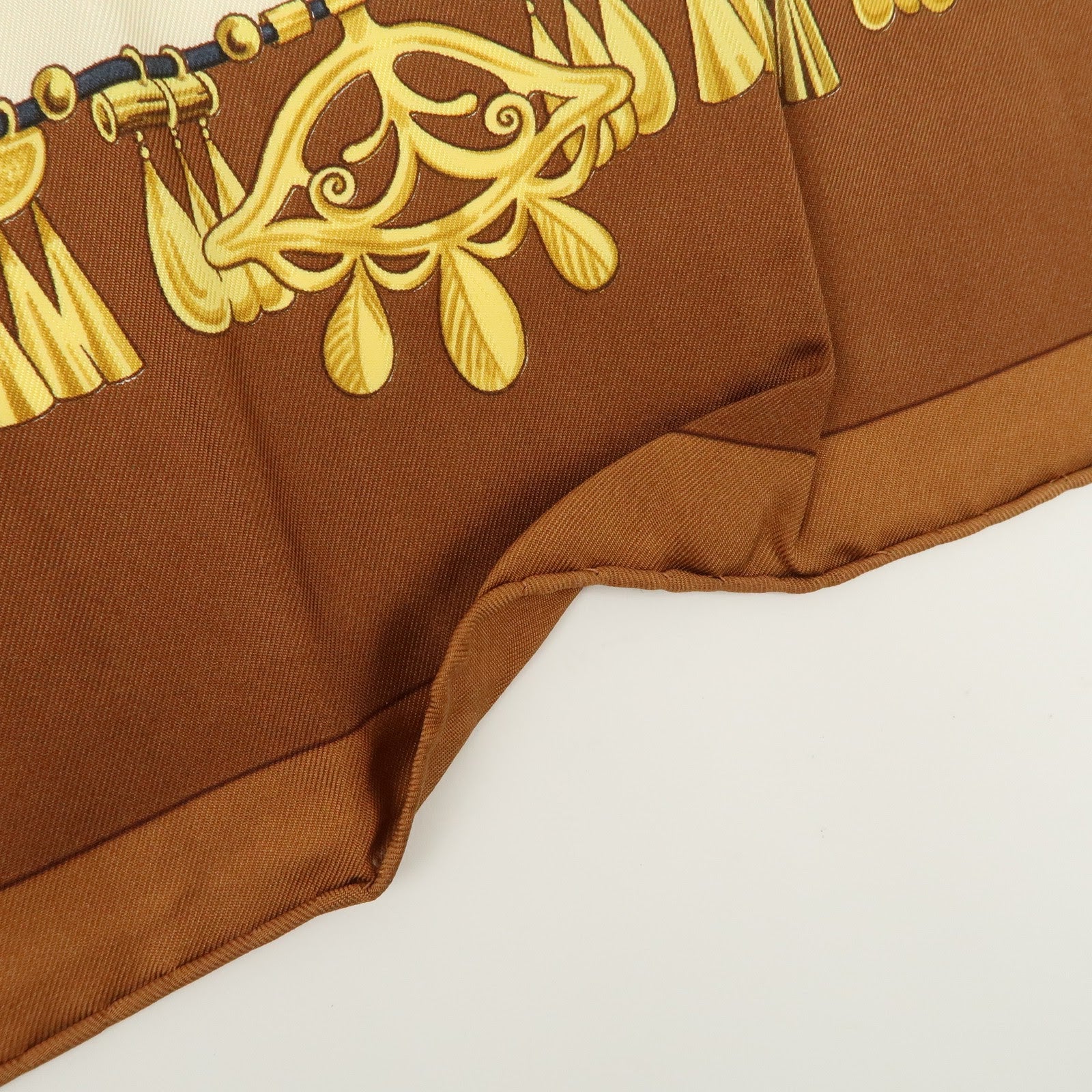 HERMES Carre 90 Silk 100% Scarf PARURES DES SABLES Gold Brown Used