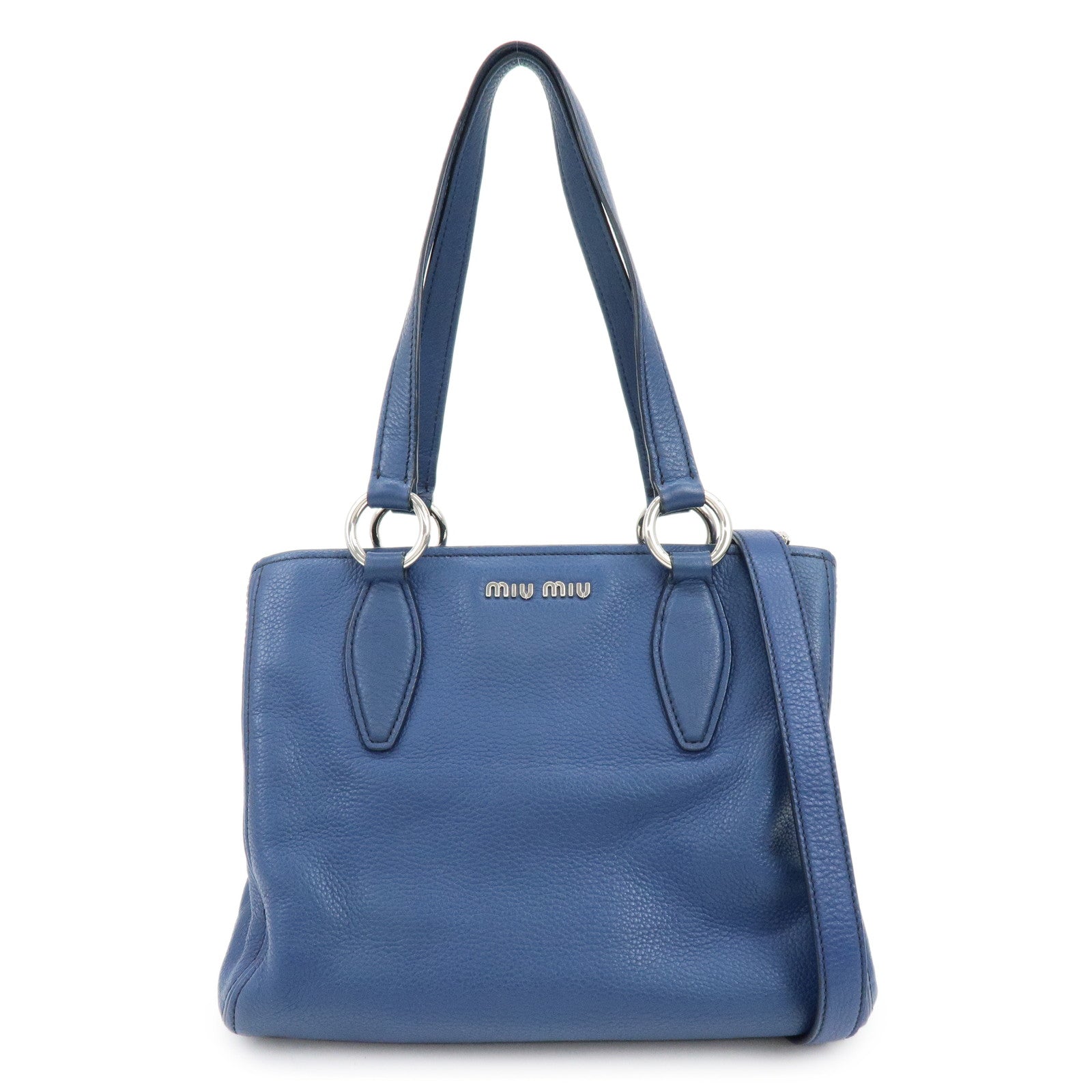 MIU MIU Madras Leather 2Way Bag Hand Bag Shoulder Bag Blue