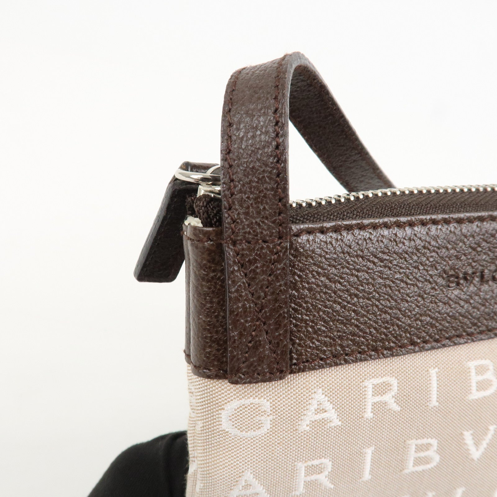 BVLGARI Logo Mania Canvas Leather Shoulder Bag Beige Brown 22588