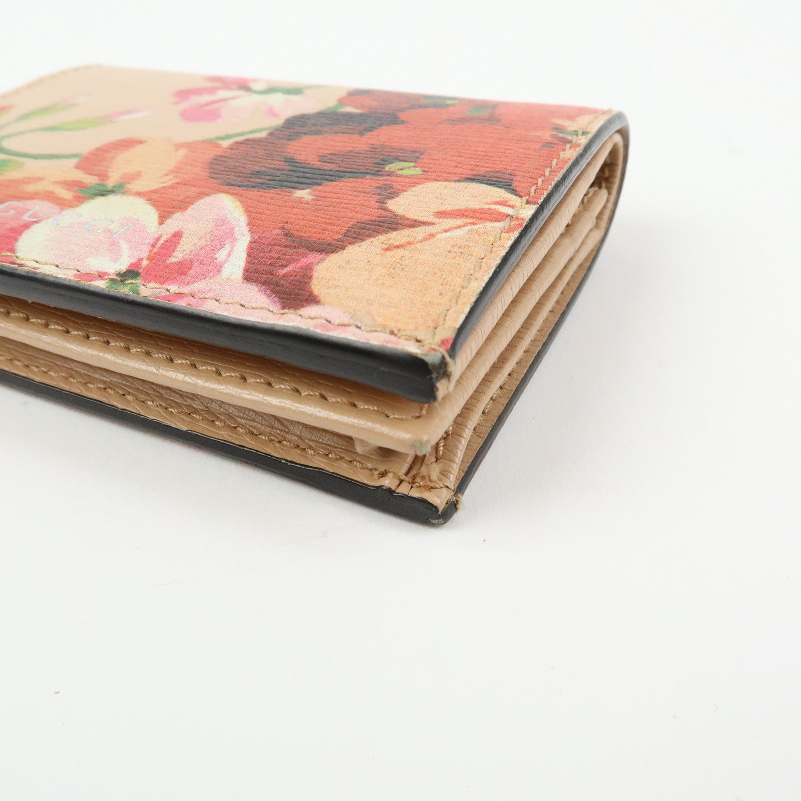 GUCCI Flora Leather Compact Bi-Fold Wallet Pink 410120