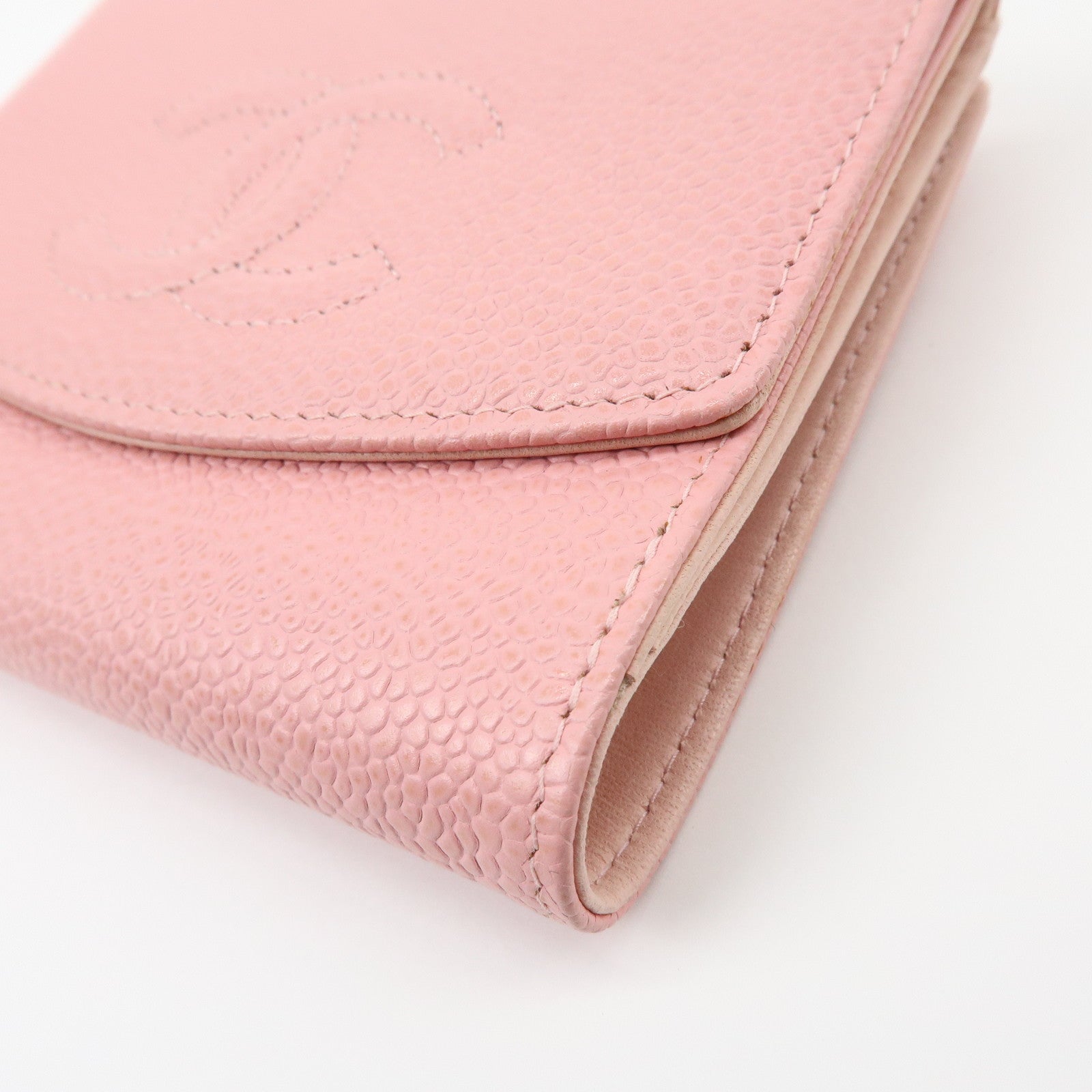 CHANEL COCO Mark Caviarskin Bi-fold Wallet Compact Wallet Pink