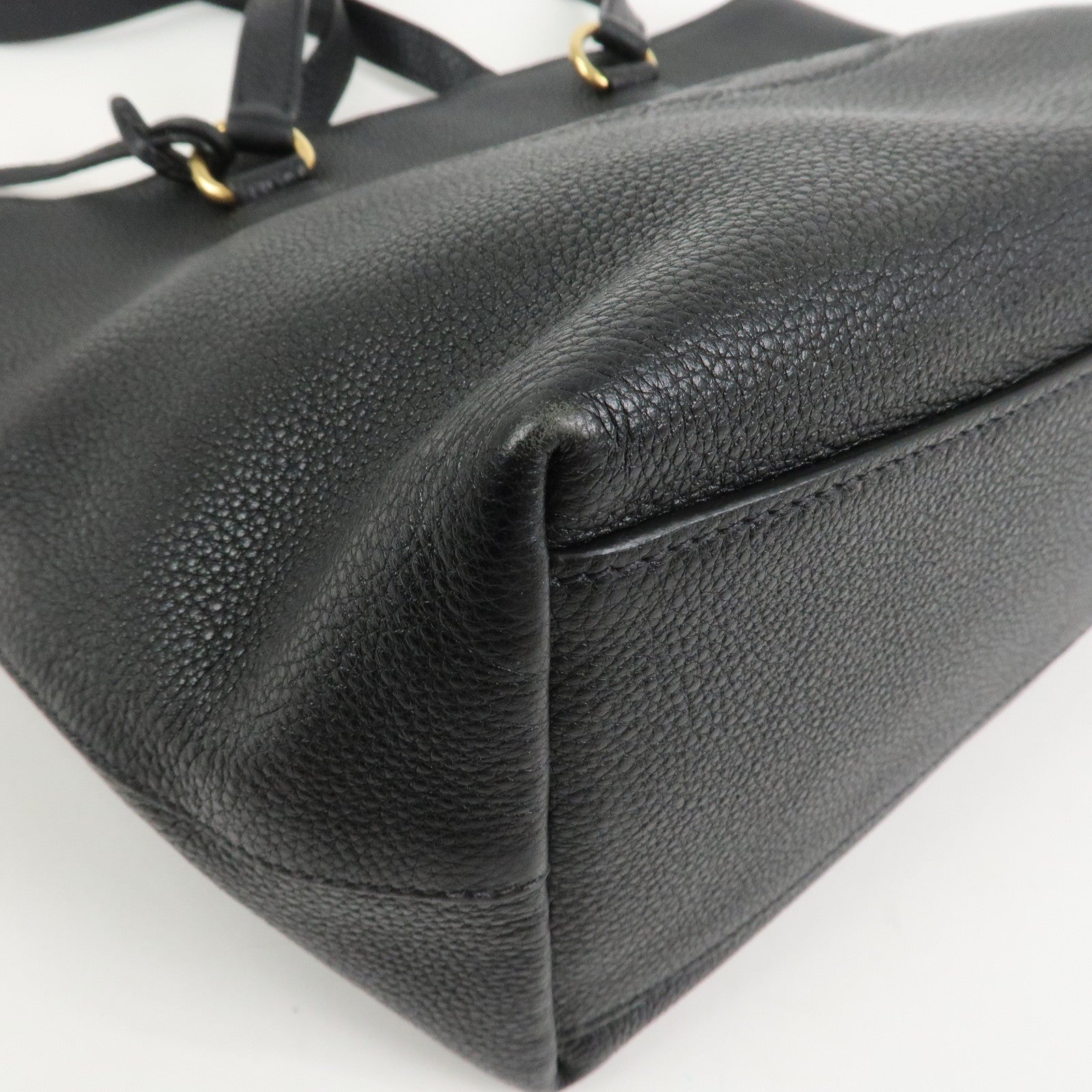PRADA Logo Vitello Daino Leather Tote Bag Shoulder Bag Black 1BG100