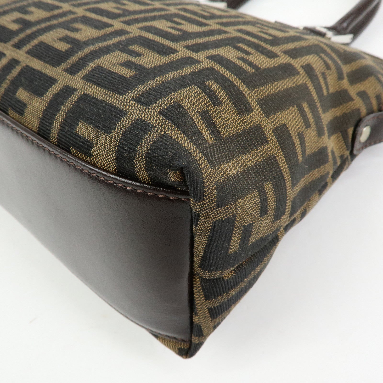 FENDI Zucca Jacquard Canvas Leather 2Way Bag Hand Bag Brown