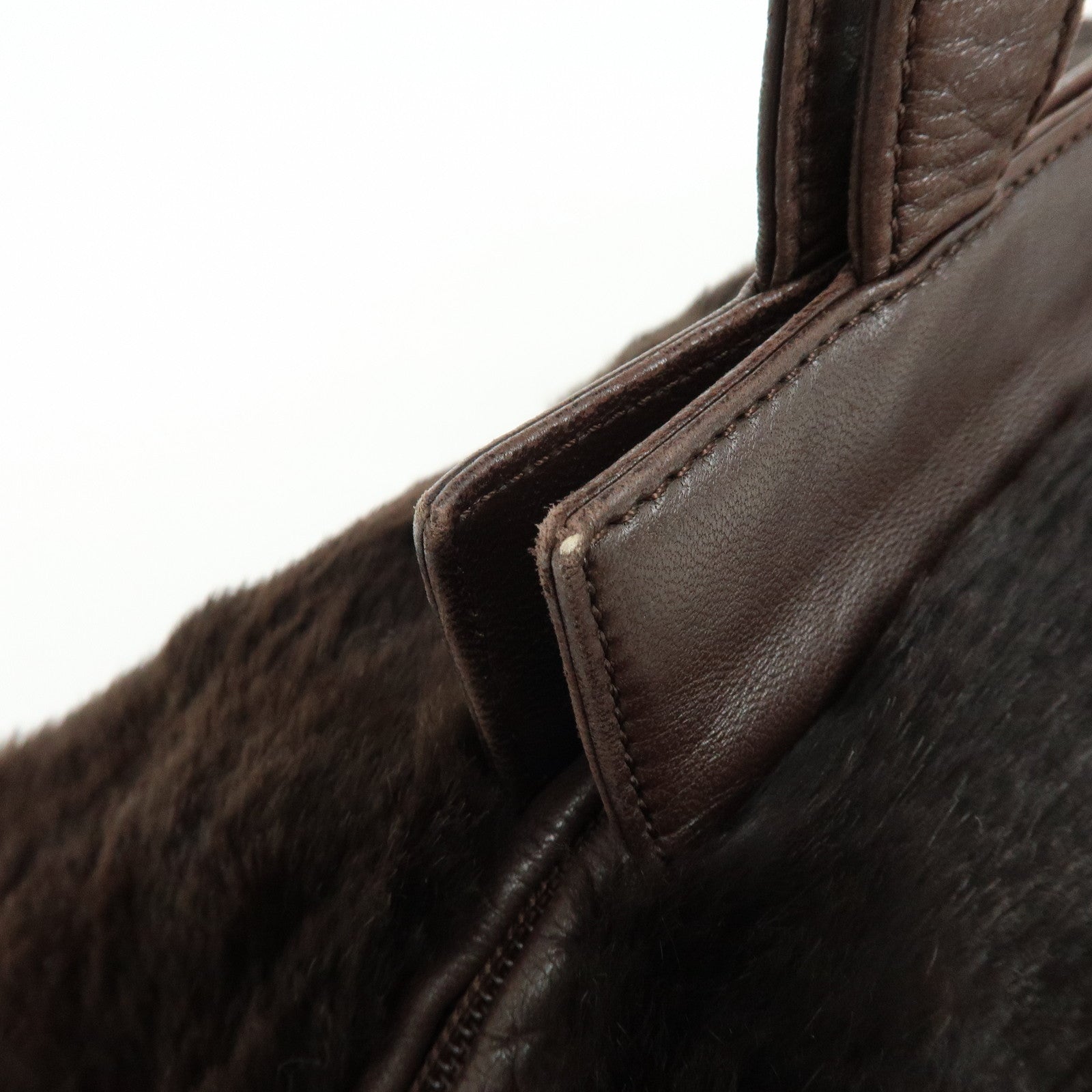 LOEWE Fur Nappa Leather Hand Bag Dark Brown