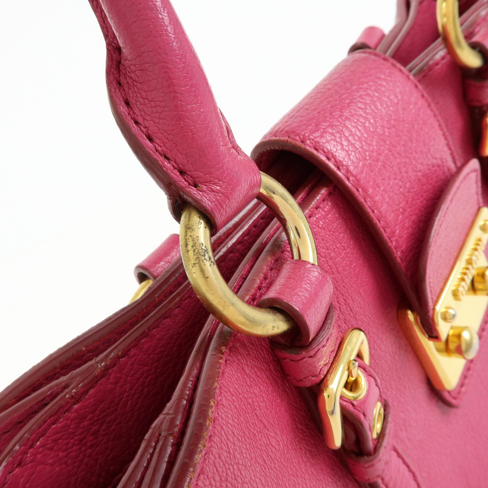 MIU MIU Madras Leather 2Way Bag Hand Bag Shoulder Bag Pink